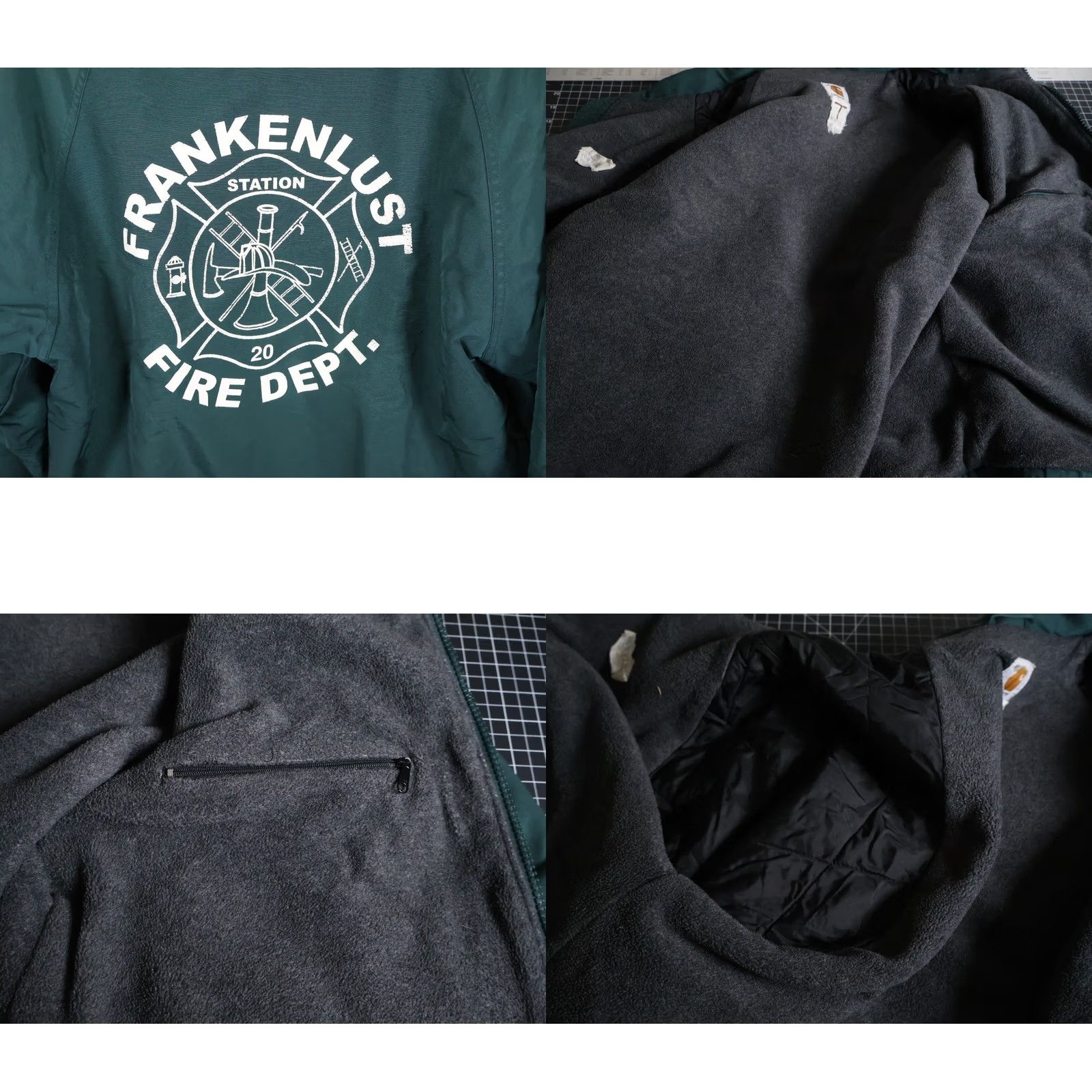 Carhartt VTG Carhartt Fleece Lined Jacket Men Large Green Bomber Jacket 90s Grunge Retro Chainstitch Fire Department Full Zip Pockets Size US L / EU 52-54 / 3 - 9 Thumbnail