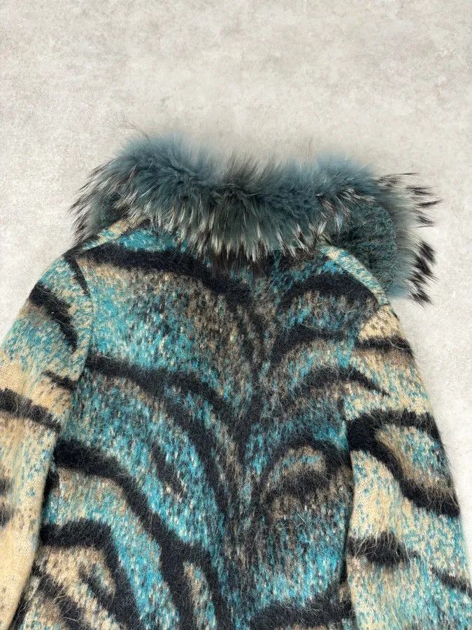 Roberto Cavalli 2000s Roberto Cavalli Turquoise Wool Abstract Savage Fur Coat Size M / US 6-8 / IT 42-44 - 6 Thumbnail