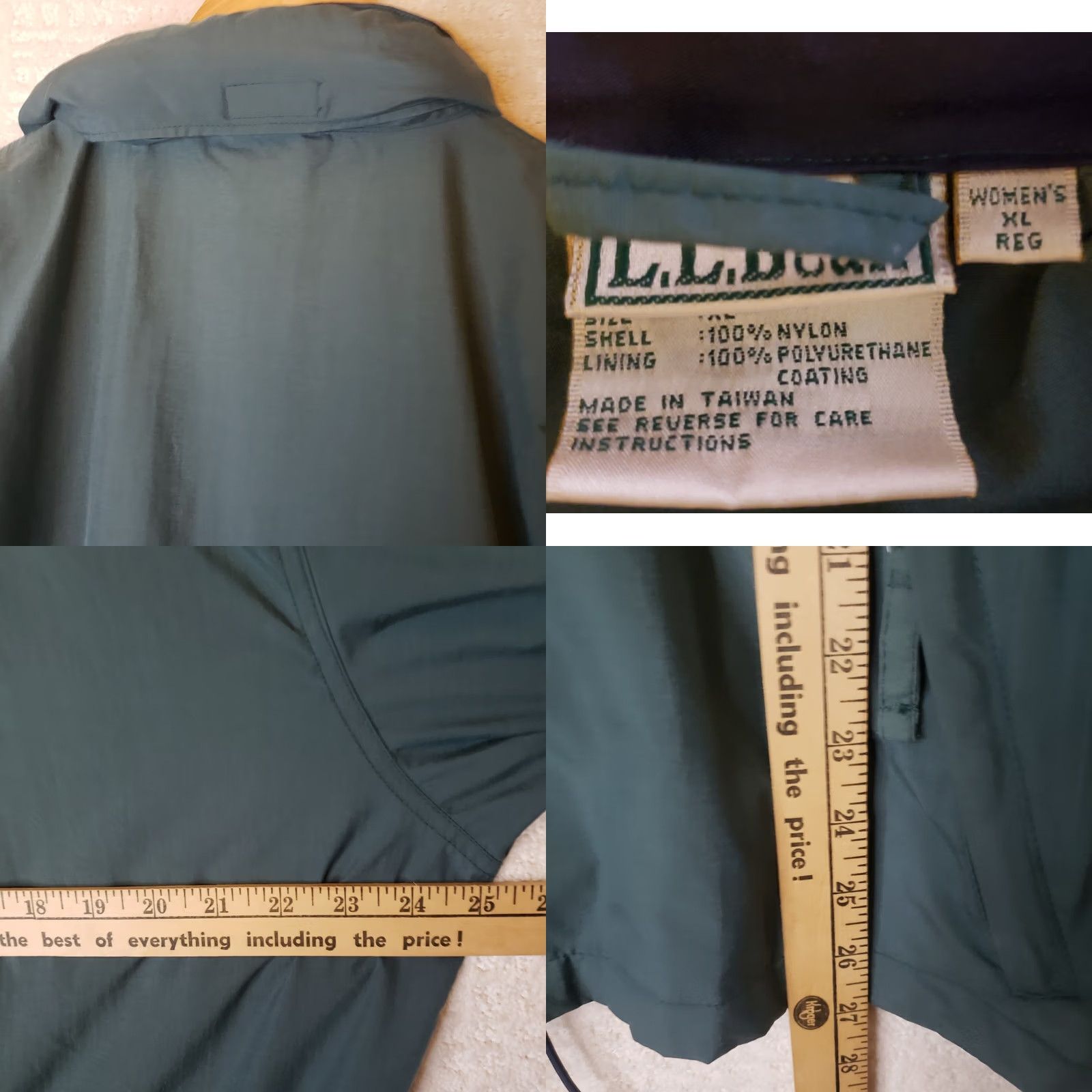 Vintage LL Bean Women's XL REG. Windbreaker Raincoat Green NO LINER Hide In Collar Hood Size XL / US 12-14 / IT 48-50 - 9 Thumbnail