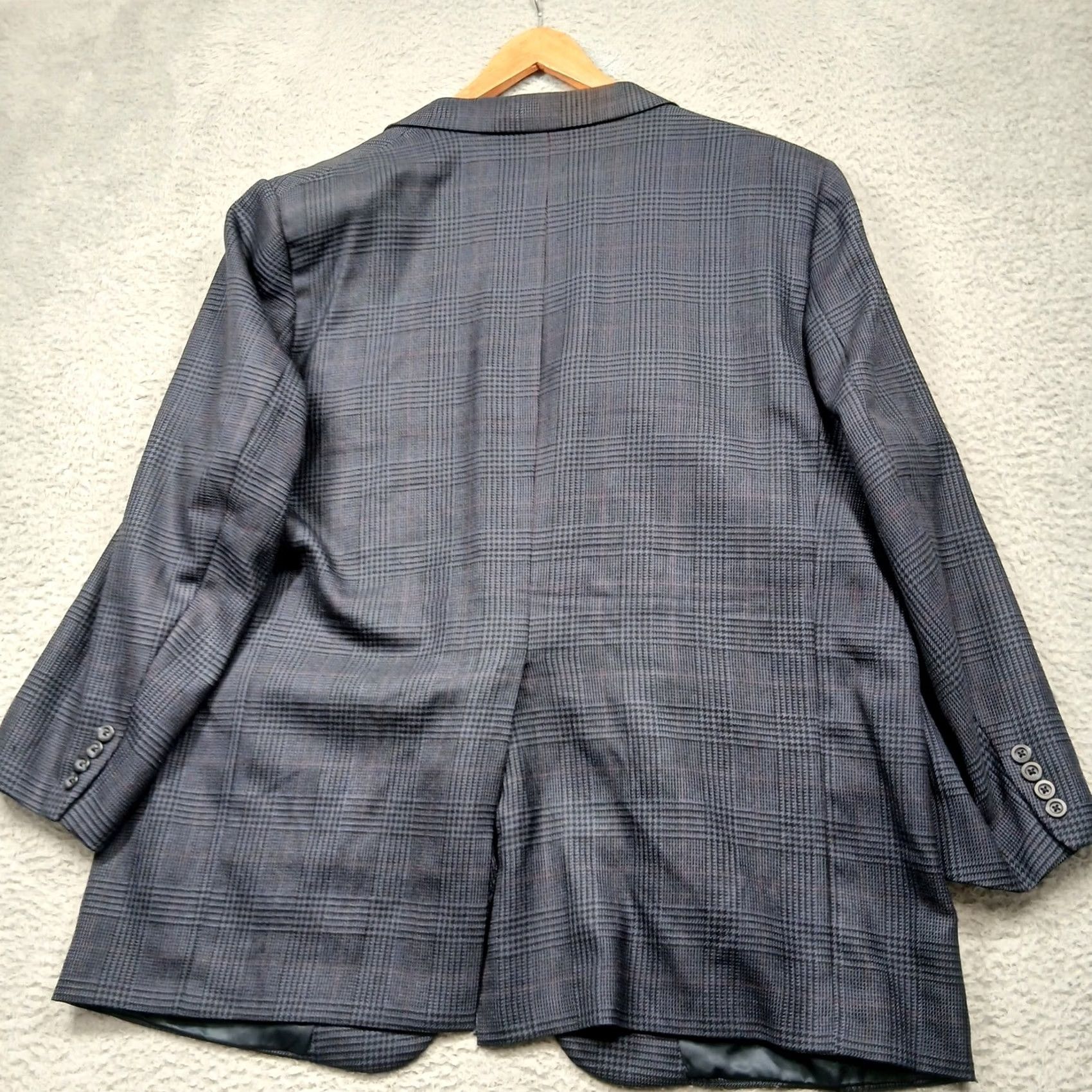 Vintage VINTAGE Tom James Blazer Gray Glen Plaid Wool Two Button Tailored USA Mens 44R Size 44R - 3 Thumbnail