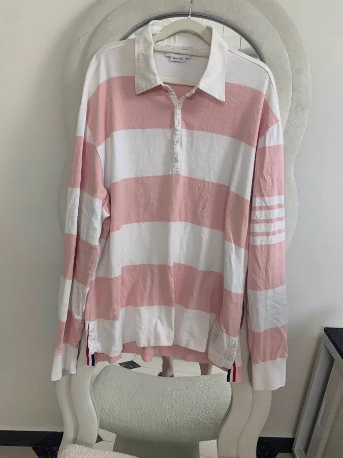 Thom Browne Thom Browne Striped Long Sleeve Polo - dmc Size US L / EU 52-54 / 3 - 1 Thumbnail