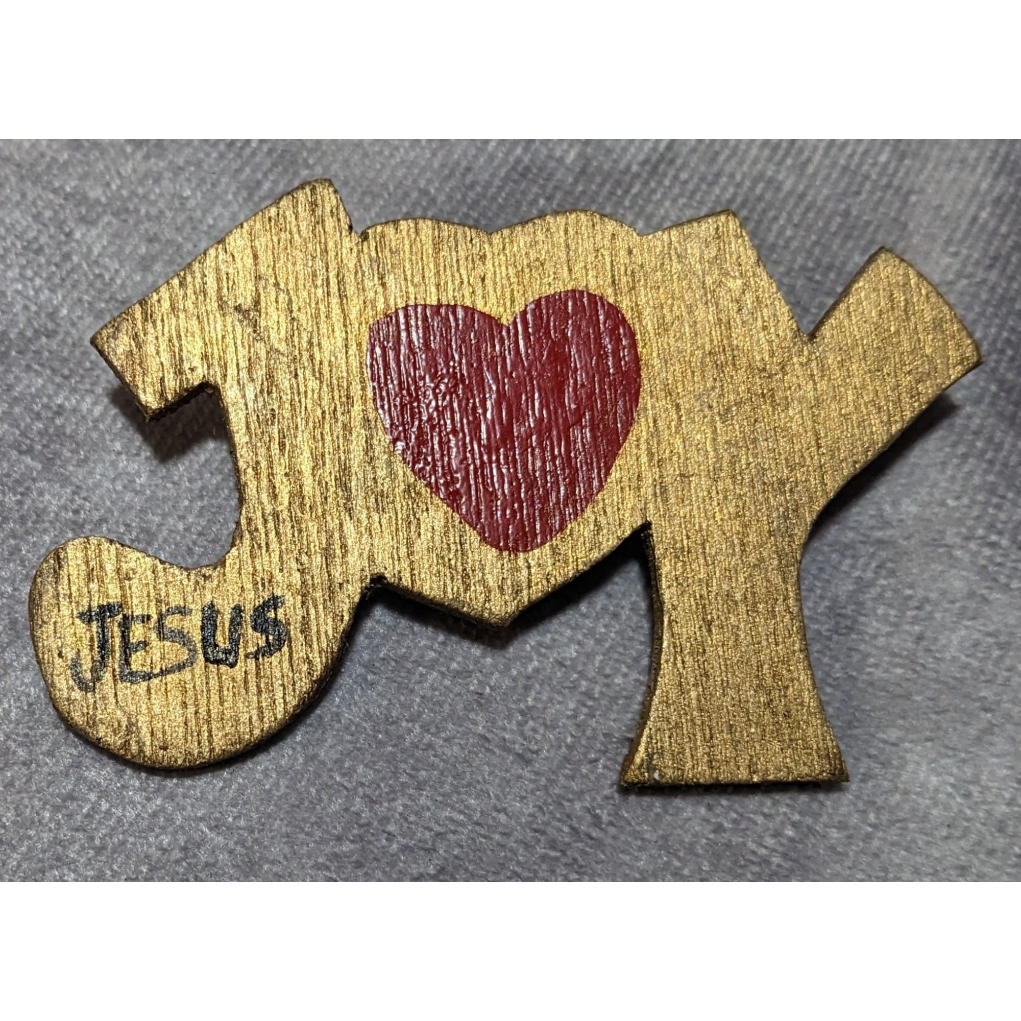 Other Vintage Handmade Gold Shimmer Wooden Joy Jesus Brooch Size ONE SIZE - 3 Thumbnail