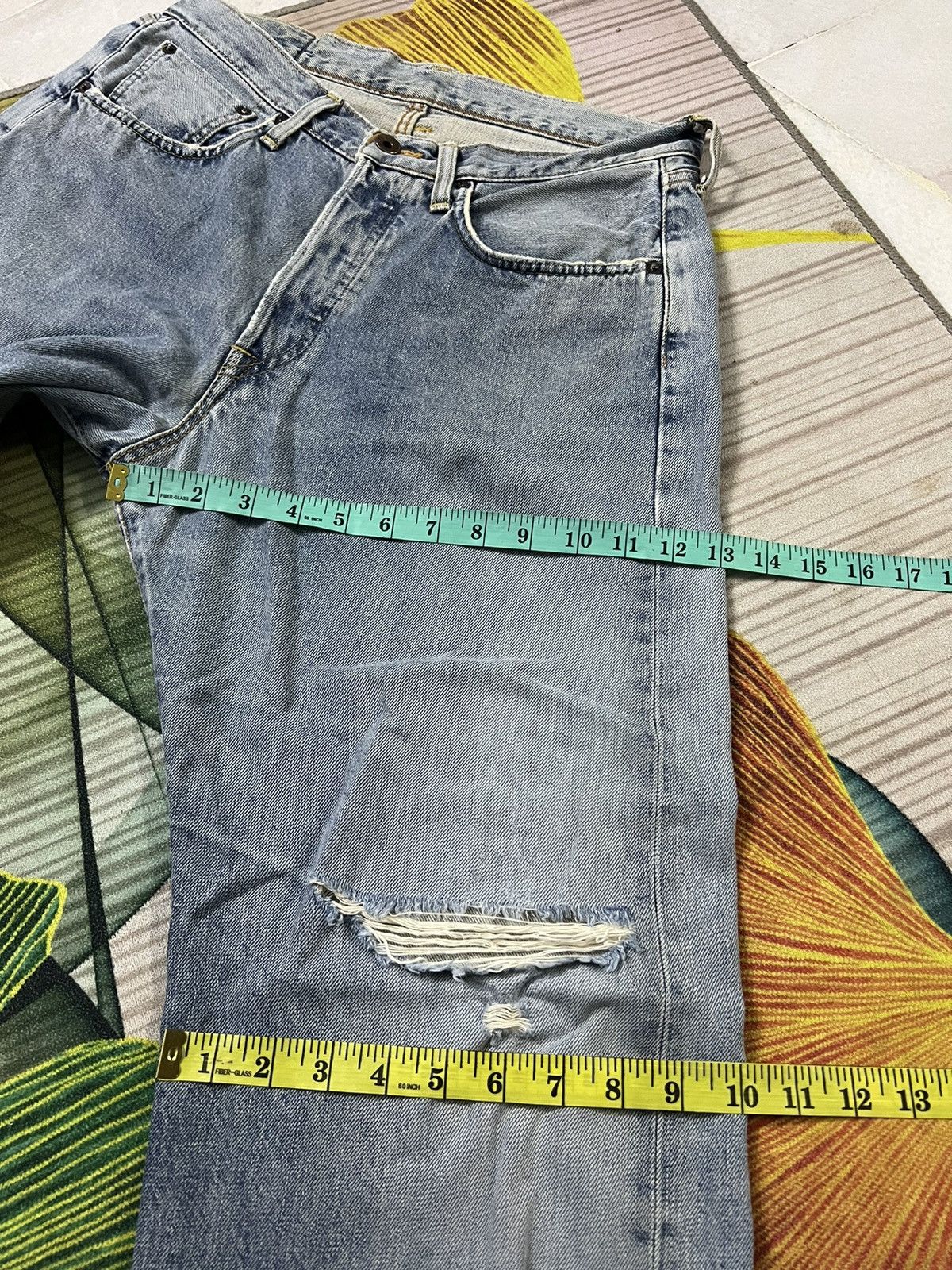 Edwin × Japanese Brand × Vintage EDWIN 505 FADED SELVEDGE DISTRESSED JEANS Size US 30 / EU 46 - 13 Thumbnail