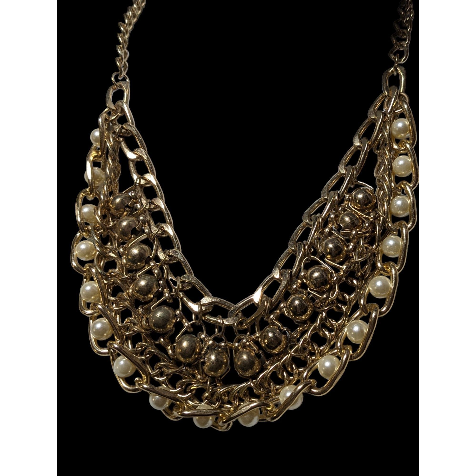 Other Glamorous Gold Chain Pearl Bib Necklace Size ONE SIZE - 4 Thumbnail
