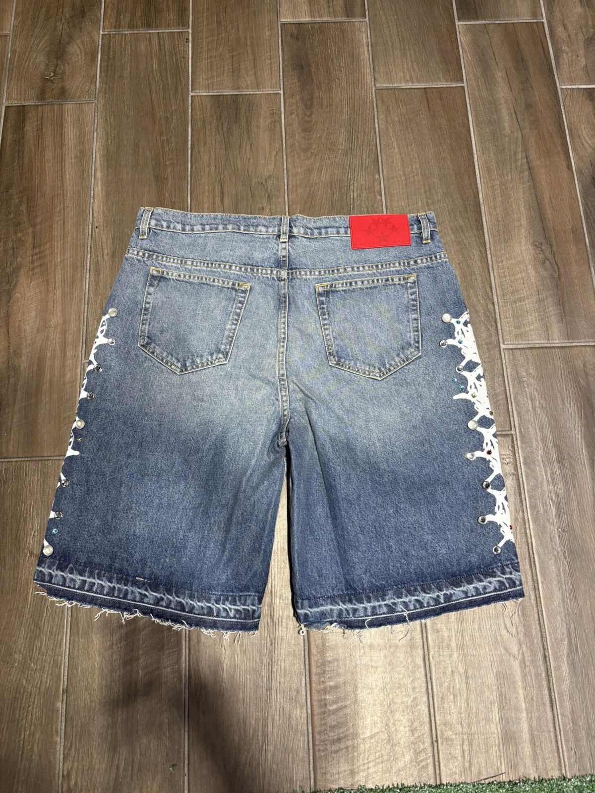 Sp5der Sp5der Light Blue Wash Web Stone Denim Shorts Size US 34 / EU 50 - 5 Thumbnail