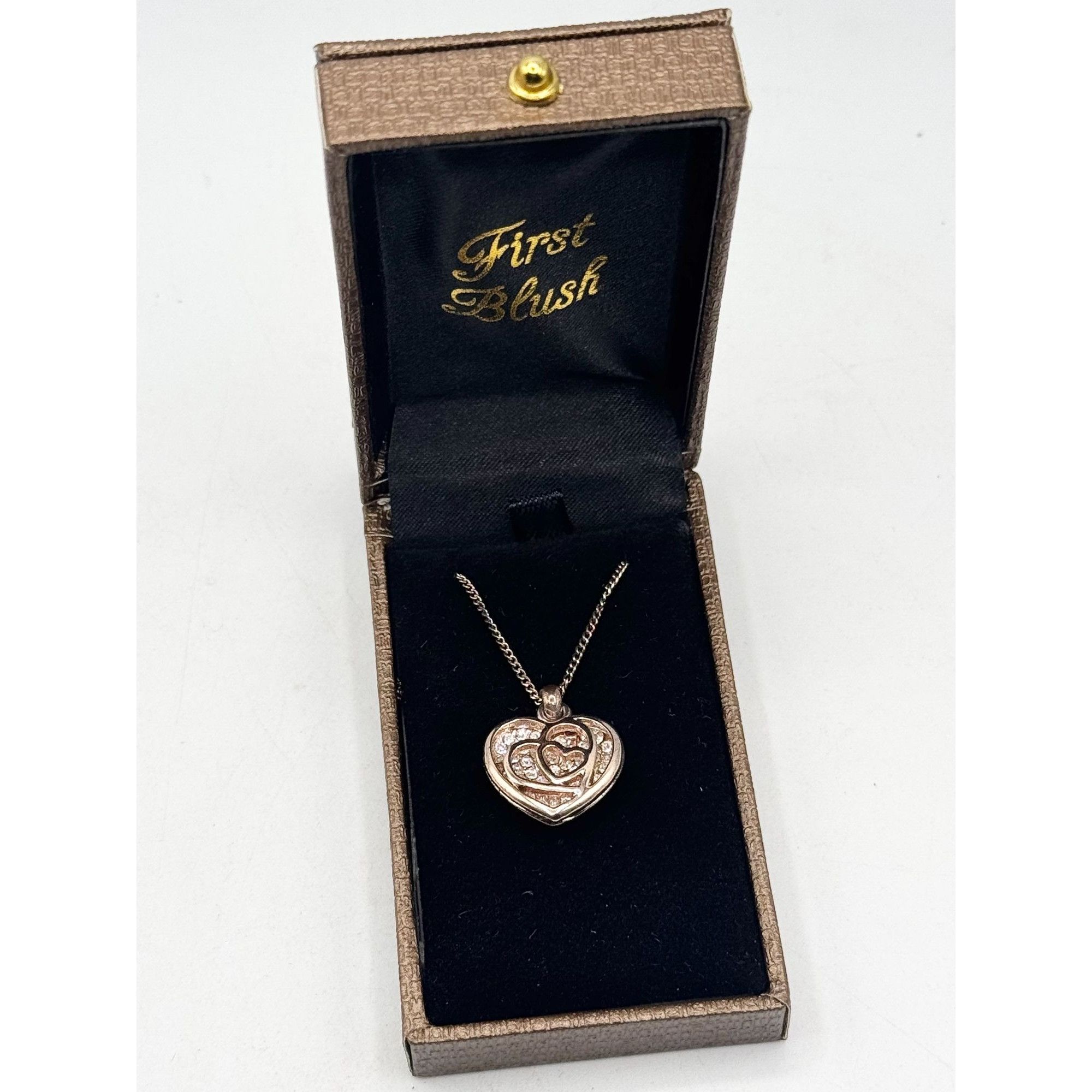 Vintage NOS First Blush Rose Gold Rhinestone Heart Necklace Size ONE SIZE - 2 Thumbnail