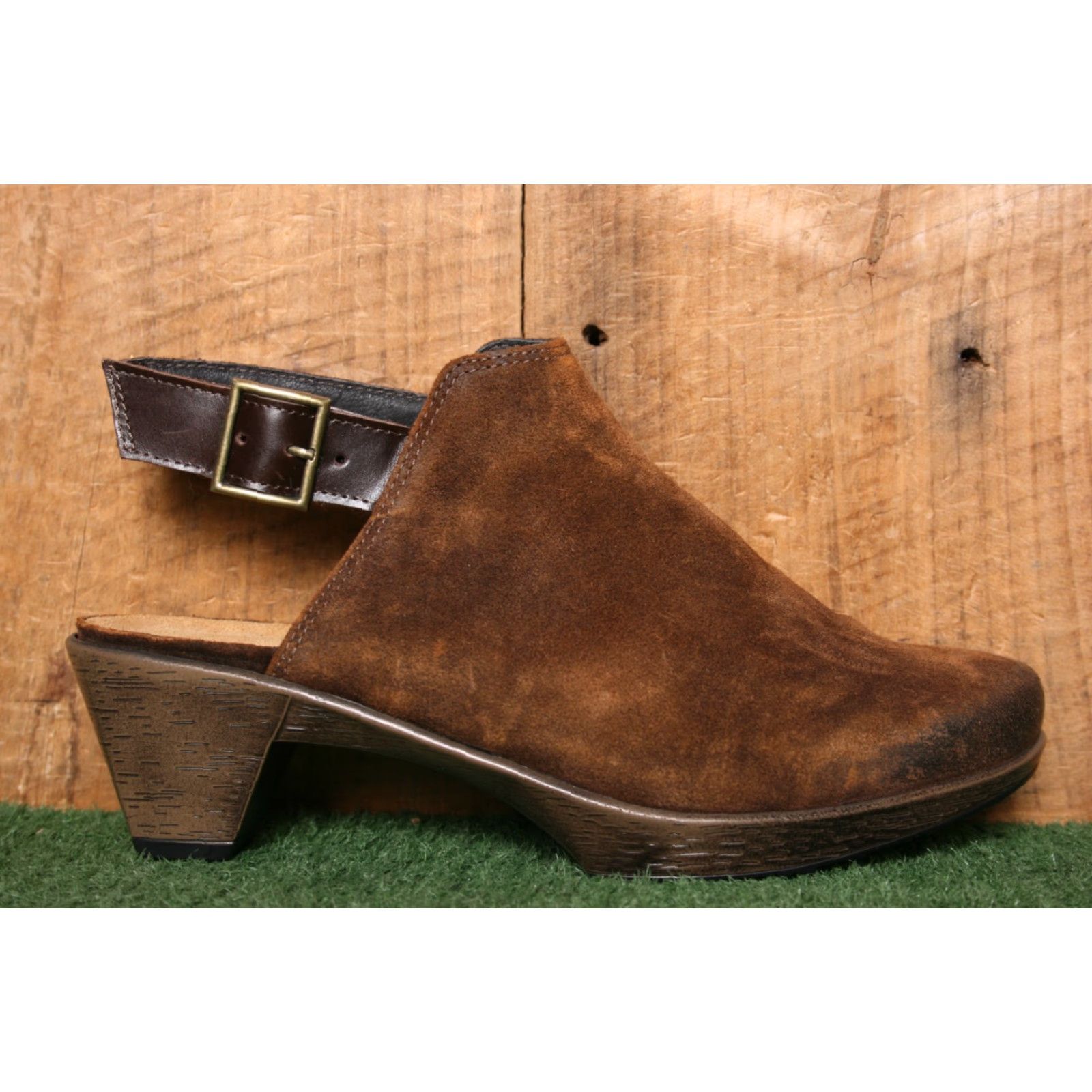 Vintage NAOT Upgrade Brown Burnished Suede Block Heel Slingback Mules US 9 EUR 40 Women Hesl? Size US 9 / IT 39 - 2 Thumbnail