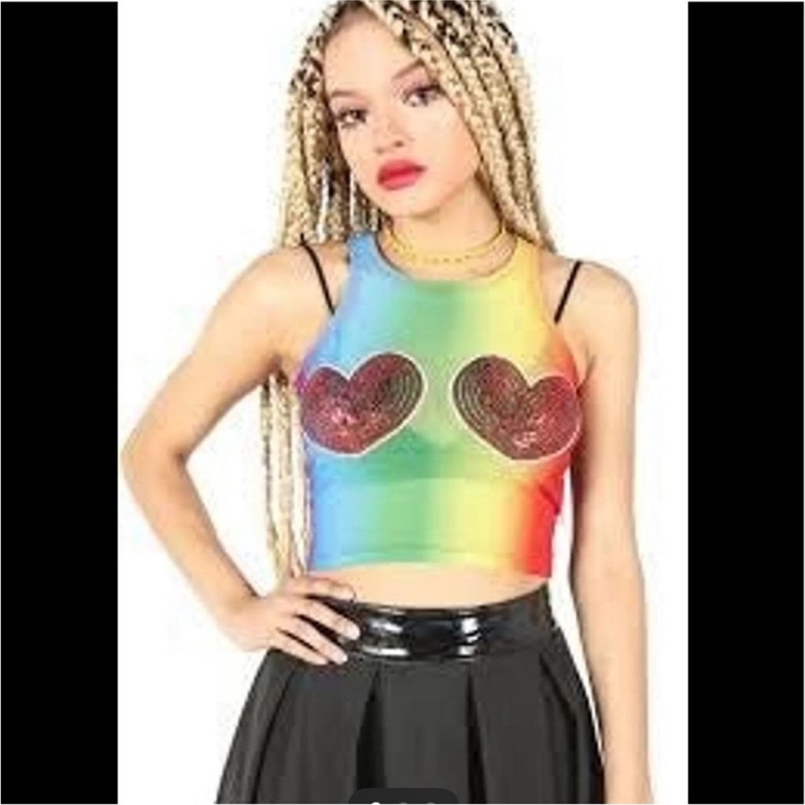 Iron Fist Iron Fist SOMEWHERE Rainbow Sequin Heart Sheer Crop Tank Top Size M / US 6-8 / IT 42-44 - 10 Thumbnail