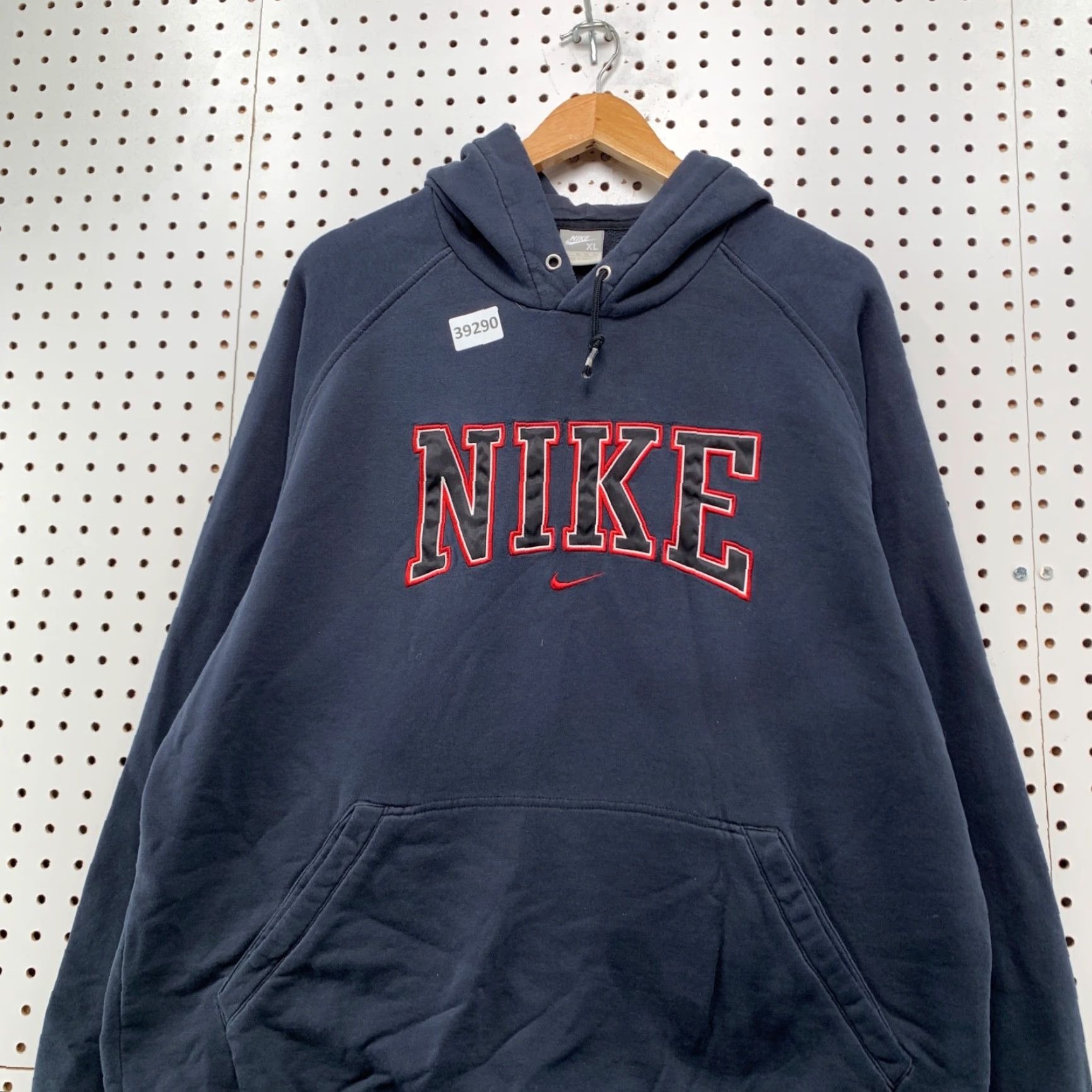 Nike VTG Nike Center Swoosh Hoodie Mens XL Blue Red Embroidered 25x27.5 Pullover Sweatshirt, Fleece, Classic Logo, 90s Style Size US XL / EU 56 / 4 - 2 Thumbnail