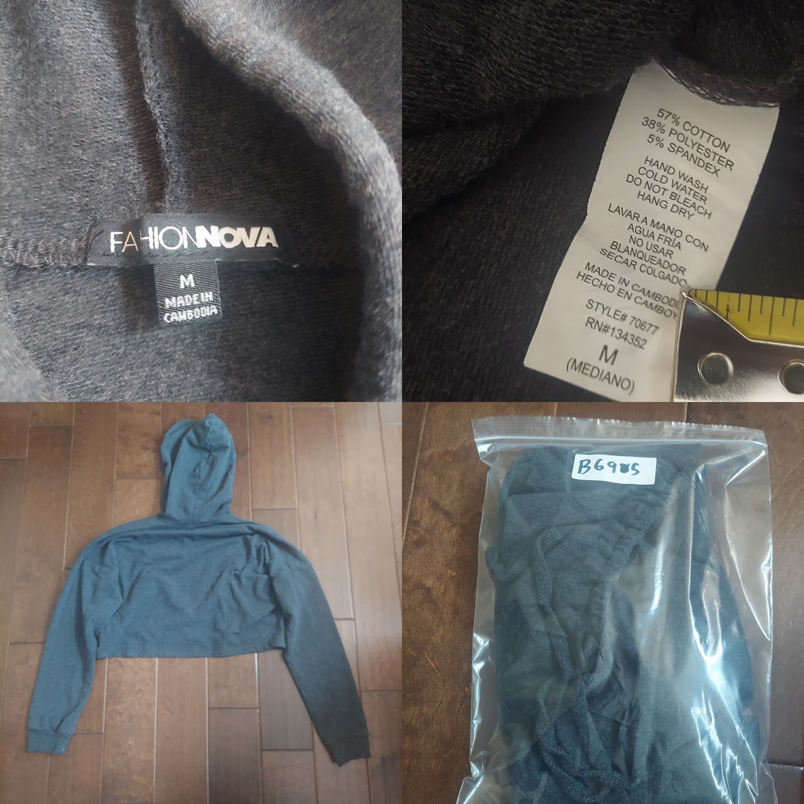 Fashion Nova Fashion Nova Hoodie Women Gray Drawstring Cropped - Size M - Pullover, Long Sleeve, Solid, Activewear, Casual, Travel, Party/Cocktail Size M / US 6-8 / IT 42-44 - 9 Thumbnail