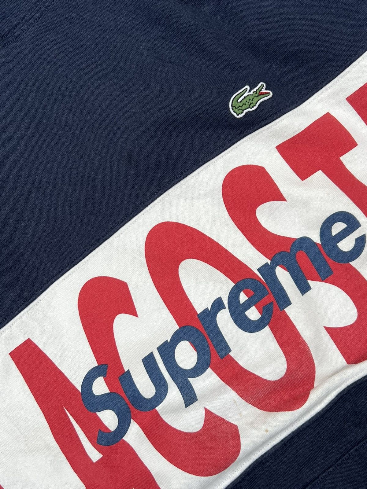 Lacoste × Supreme Supreme®/Lacoste® Logo Panel Hooded Sweatshirt - Navy (FW19) Size US M / EU 48-50 / 2 - 7 Thumbnail