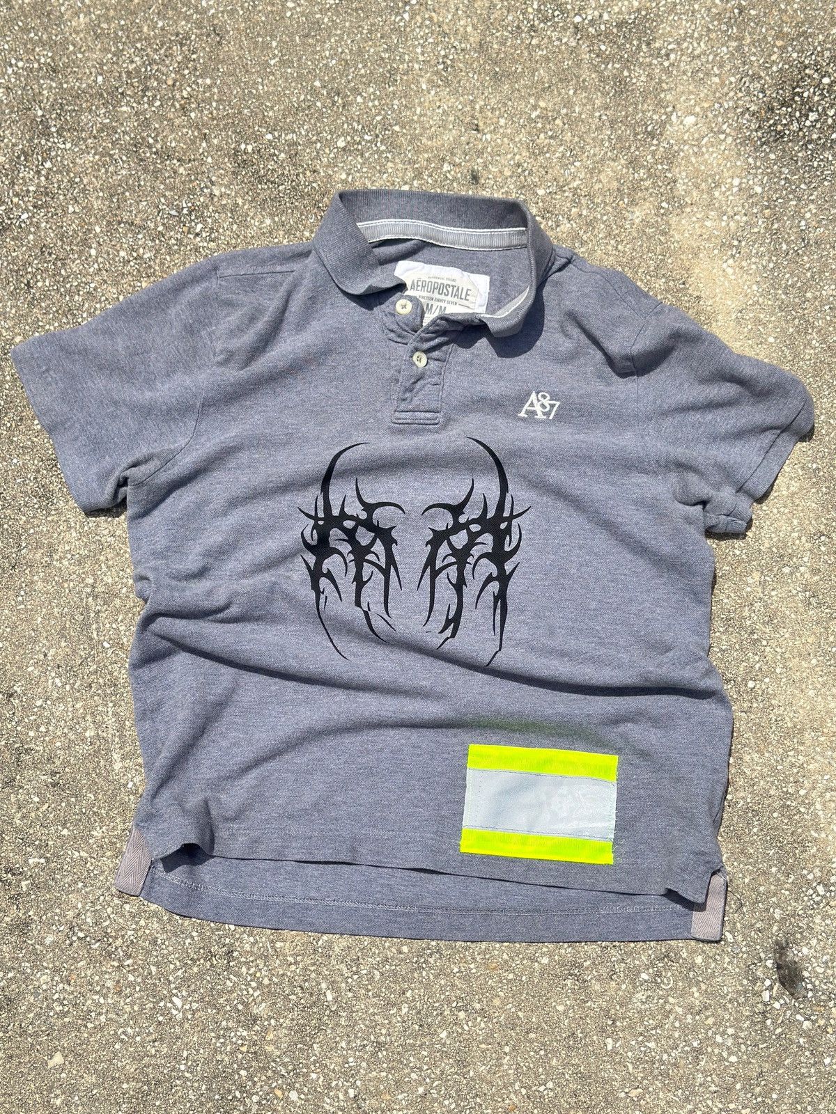 Aeropostale Aeropostale Heather Gray Polo with Black Graphic Size US M / EU 48-50 / 2 - 1 Thumbnail