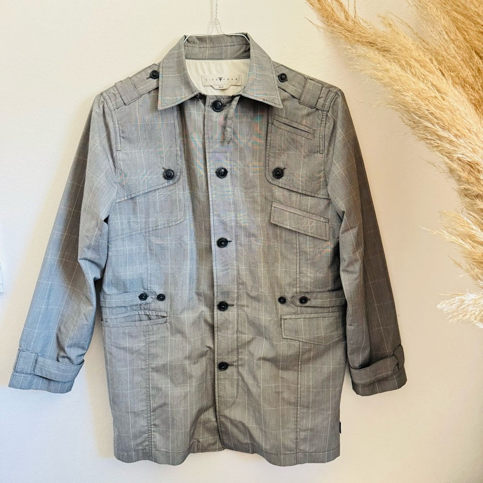 Five Four FIVE FOUR Grey Gray White Print Button Utility Jacket Coat S Size US S / EU 44-46 / 1 - 2 Thumbnail