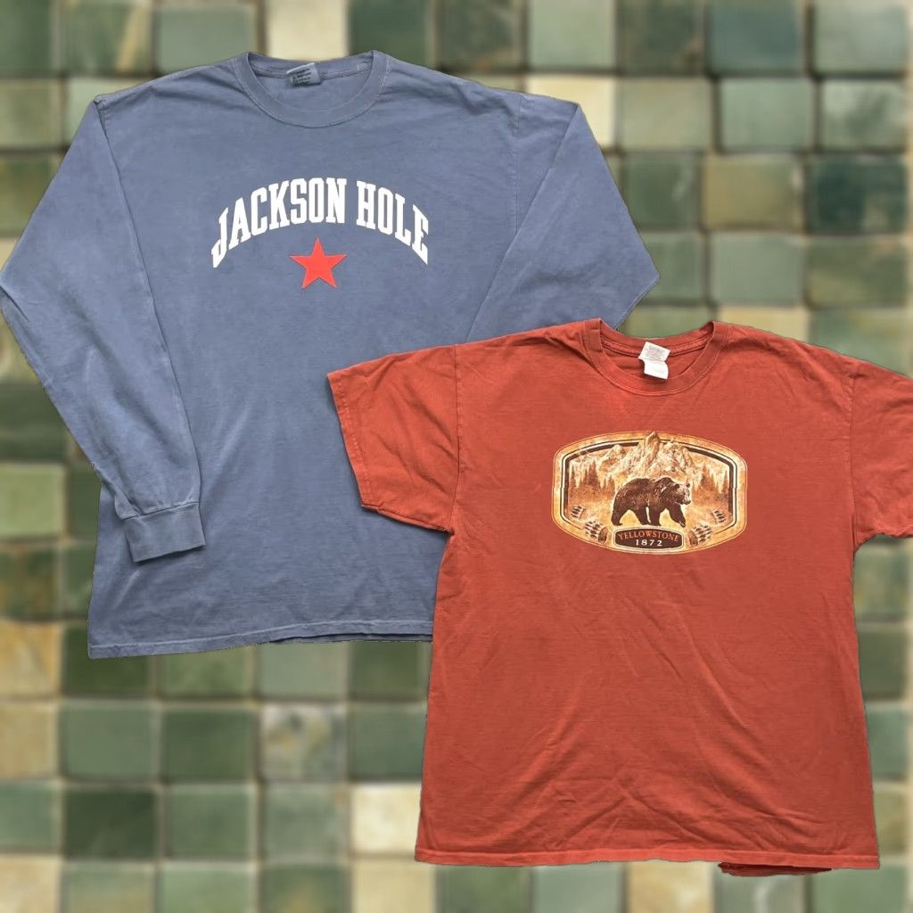 Gildan VINTAGE Jackson hole Yellowstone Destination T-Shirt Lot of 2 Men Large Camping Gorpcore Size US L / EU 52-54 / 3 - 1 Thumbnail