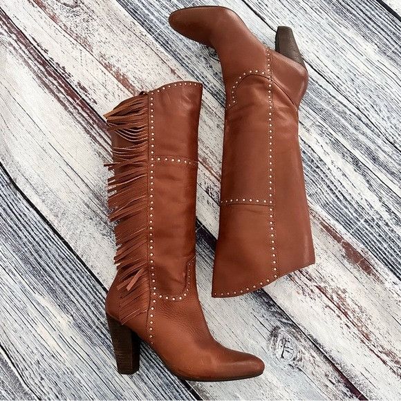 Vintage Vintage Nicole Genuine Leather Fringe Tall Heeled Boots Size US 8 / IT 38 - 1 Thumbnail