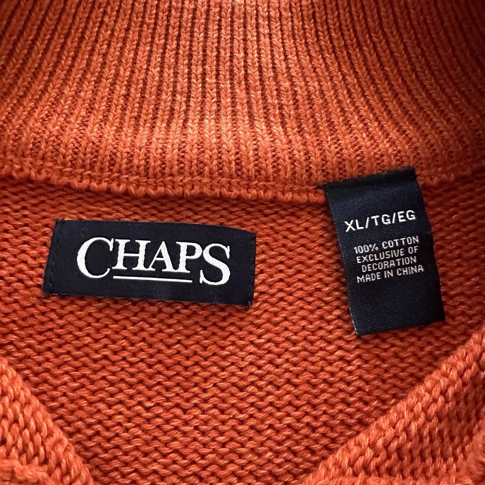 Chaps Chaps Striped Mockneck Twist Sweater Mens XL Orange Classic Fit Shirt Size US XL / EU 56 / 4 - 3 Thumbnail
