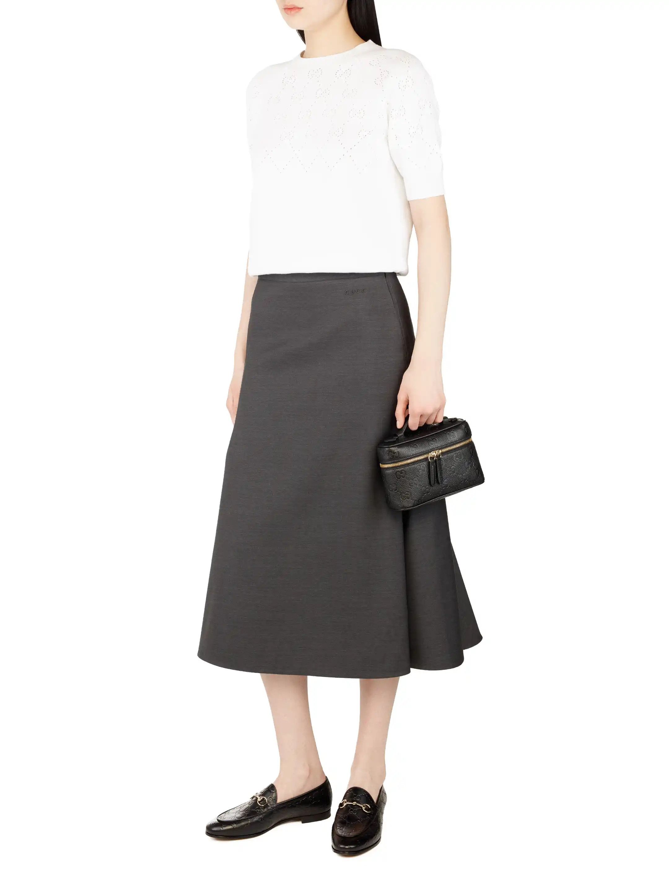 Gucci o1B3y1r0426 Wool Midi Skirt in Gray Size 38" / US 16 / IT 52 - 2 Thumbnail