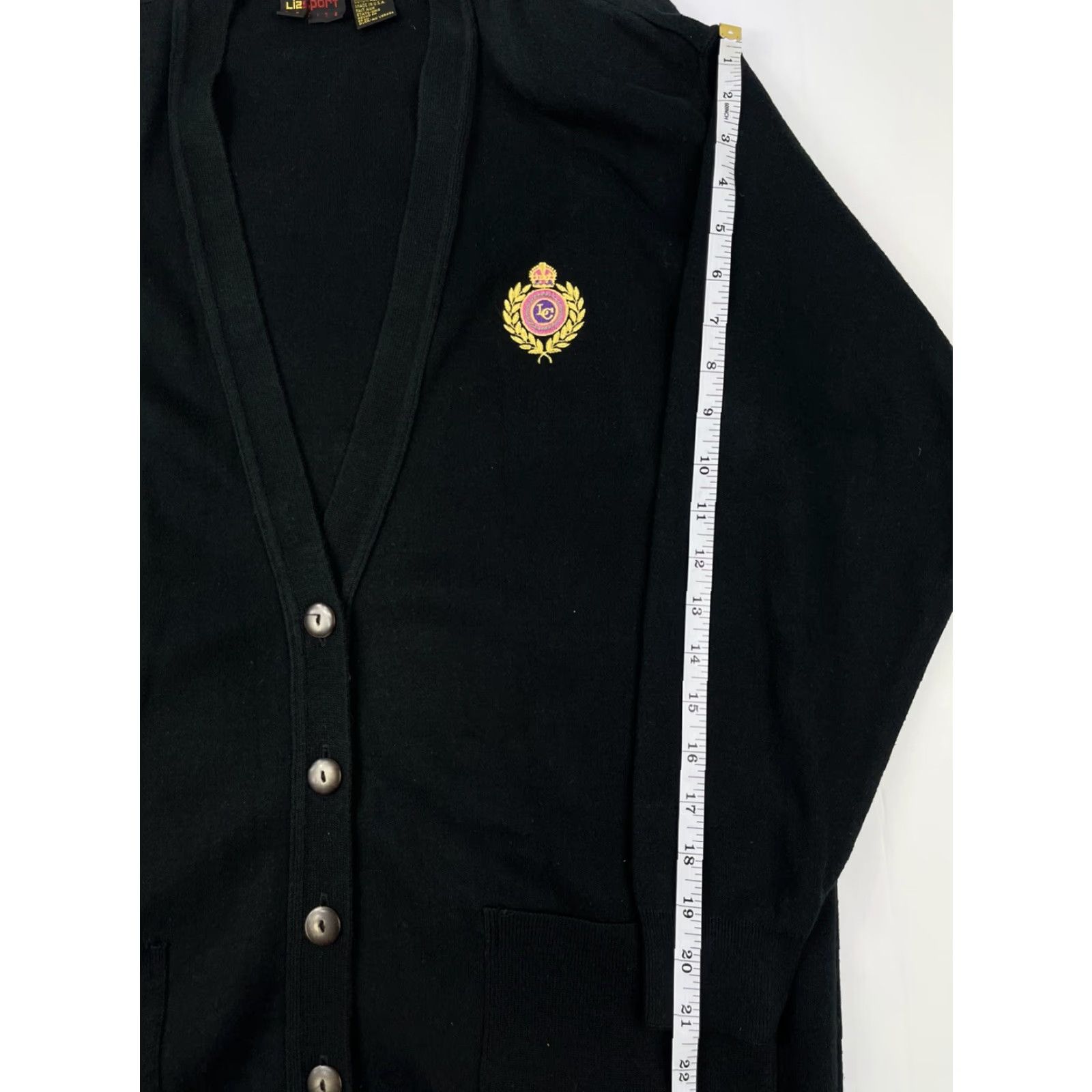 Vintage VINTAGE Liz Sport Cardigan Sweater Black Cable-Knit Sz S Padded Long Sleeve USA Womens Size S / US 4 / IT 40 - 7 Thumbnail