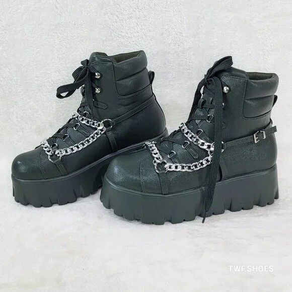 Other Emo Stomp 2" Platform Stomper Ankle Boots With Chain Design Size US 8 / IT 38 - 2 Thumbnail