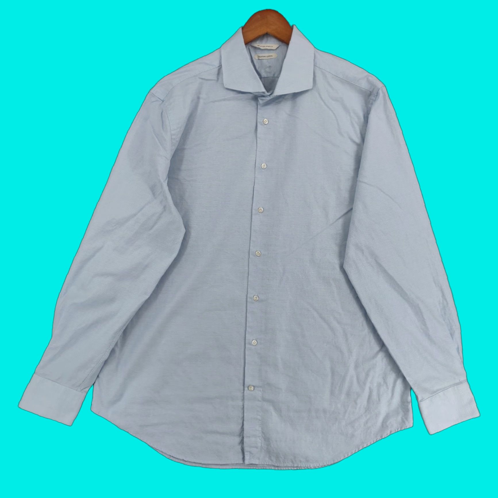Suitsupply Shirt Mens 46 Blue Check Long Sleeve Button-Up 18 Thomas Mason Fabric Dress Casual Workwear Preppy Regular Cotton