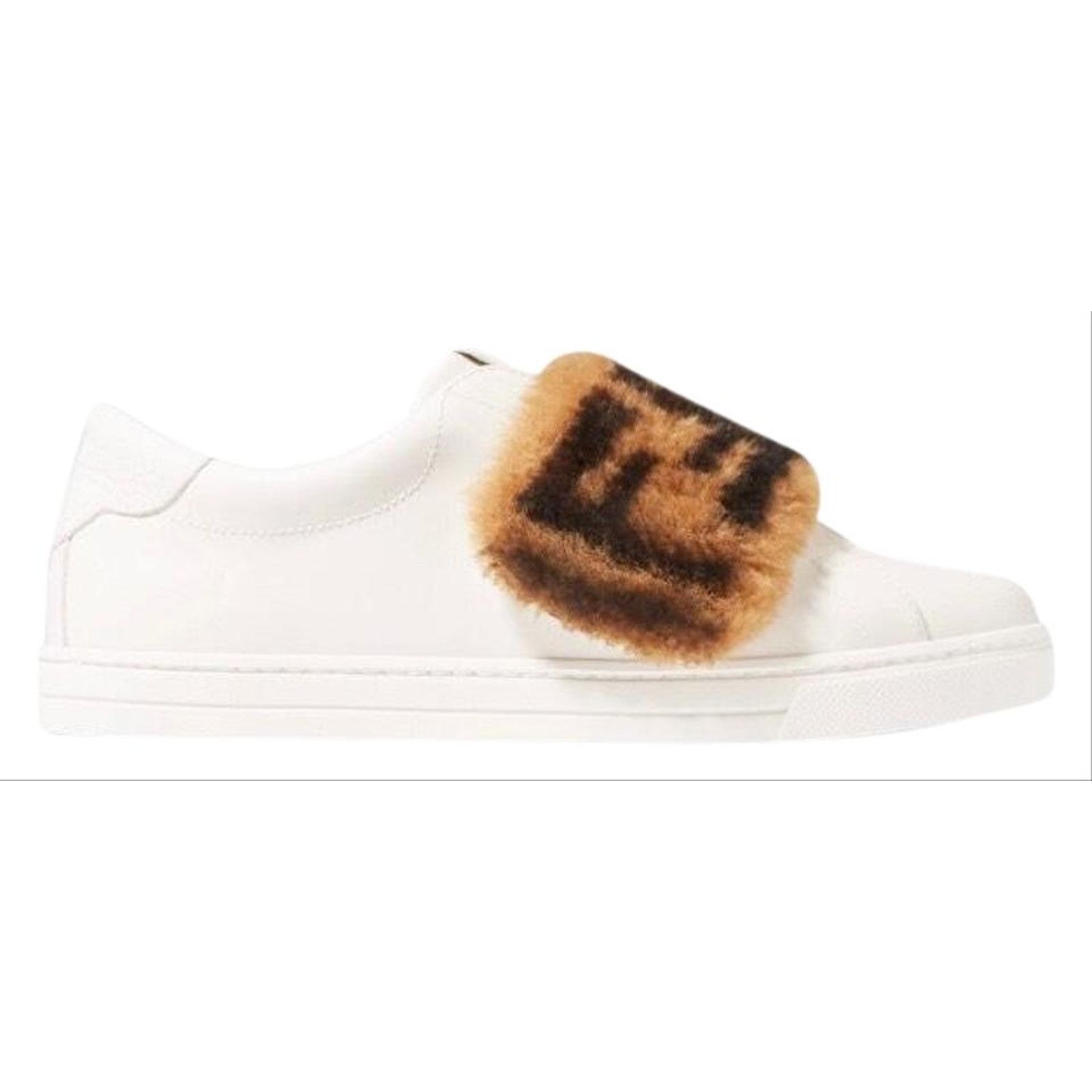 Fendi FENDI FF logo motif shearling fur panel leather sneakers Size US 5.5 / IT 35.5 - 1 Thumbnail