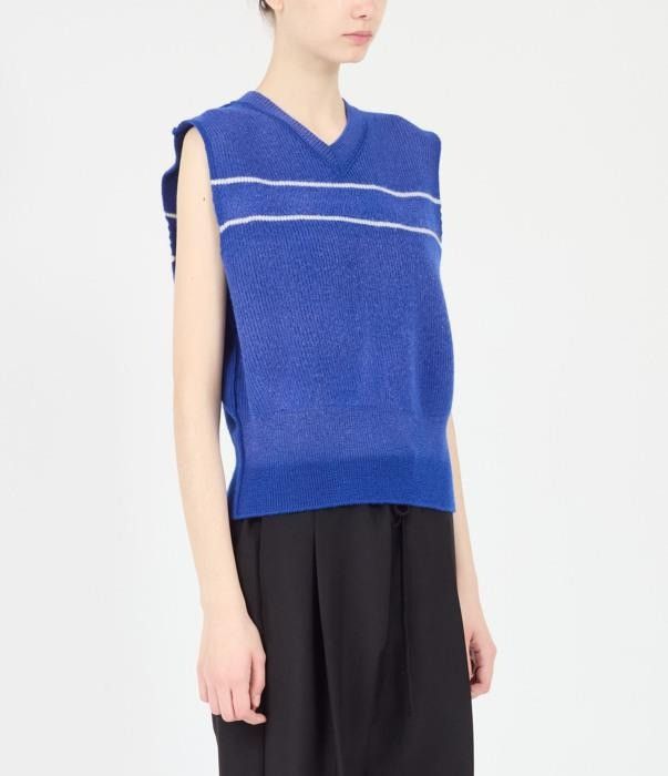 Maison Margiela o1bcso1str0526 Sunbleached Wool Gilet in Blue Size S / US 4 / IT 40 - 2 Thumbnail