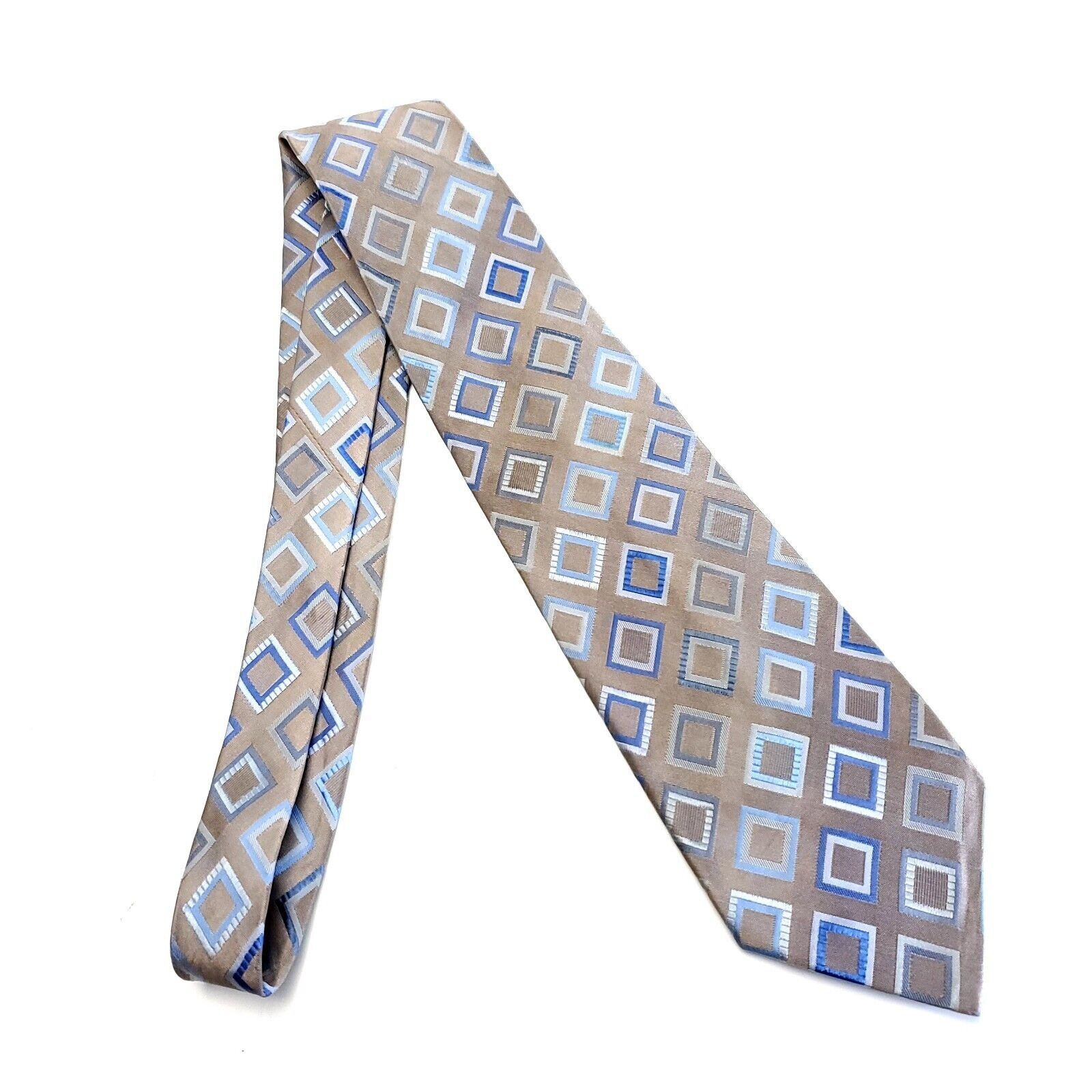 Croft & Barrow Croft & Barrow Beige Blue Woven Geometric Silk Tie Stain Res Size ONE SIZE - 7 Thumbnail
