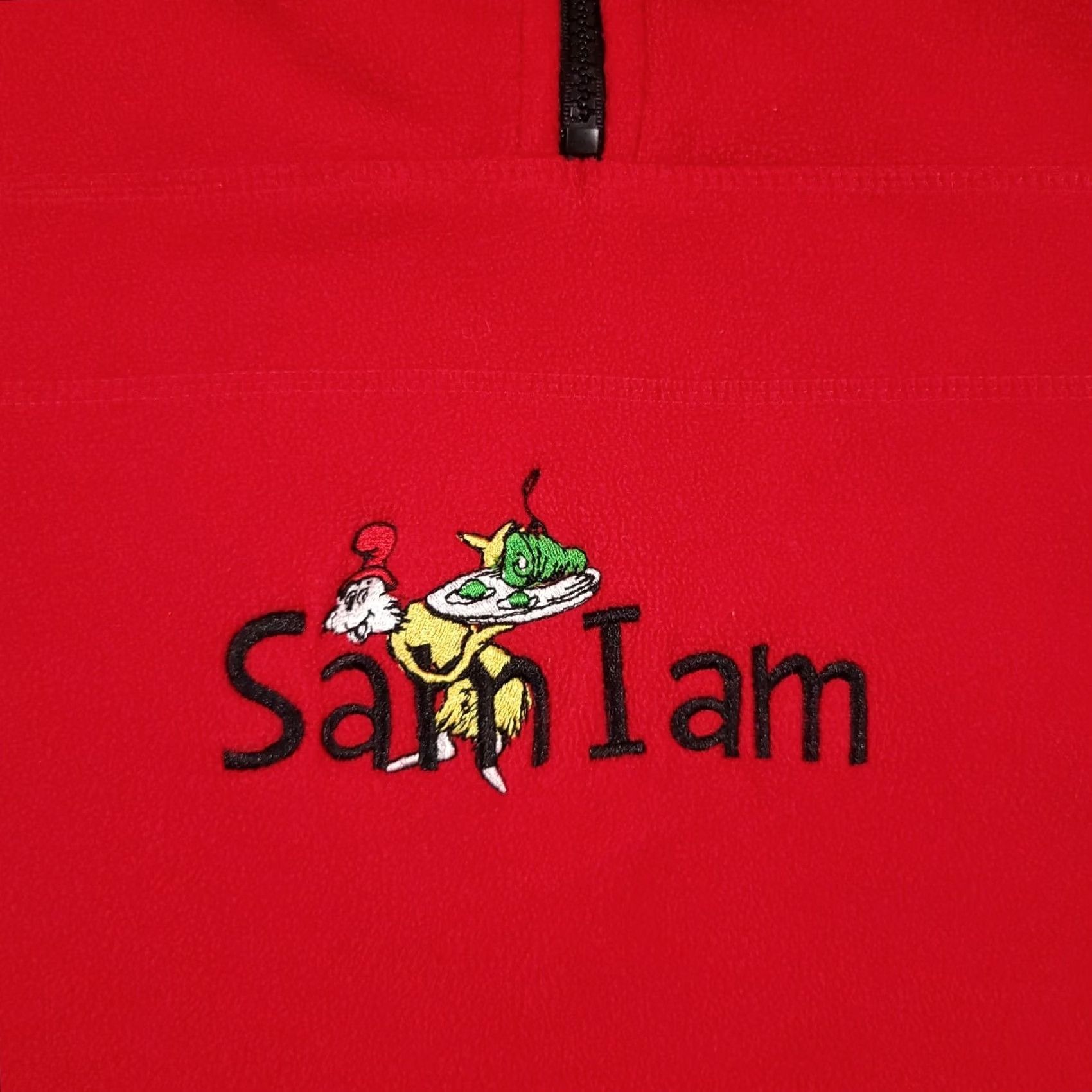 Vintage VINTAGE Dr Seuss Sweater Shirt Unisex Adults L Red 1/4 Zip Long Sleeve Fleece Sam I Am 90s Size US L / EU 52-54 / 3 - 4 Thumbnail