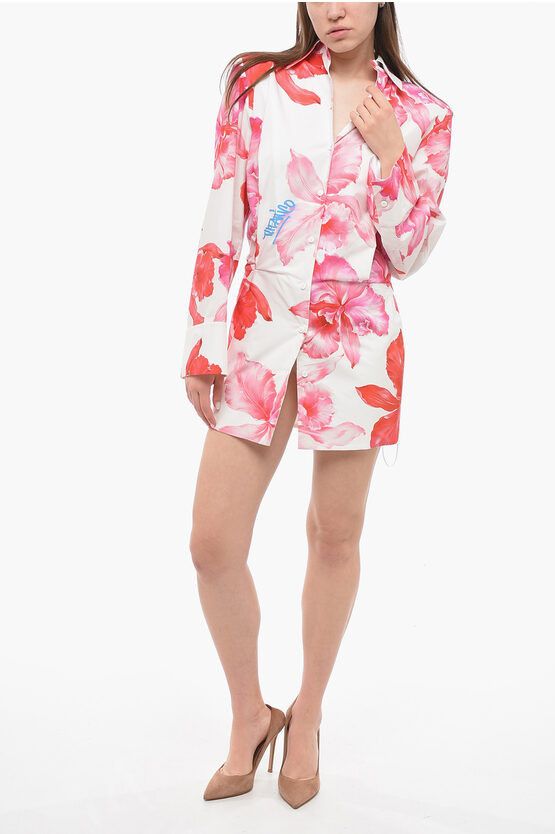 image of The Attico Margot Chemisier Minidress With Floral Pattern in Pink, Women's (Size Medium)