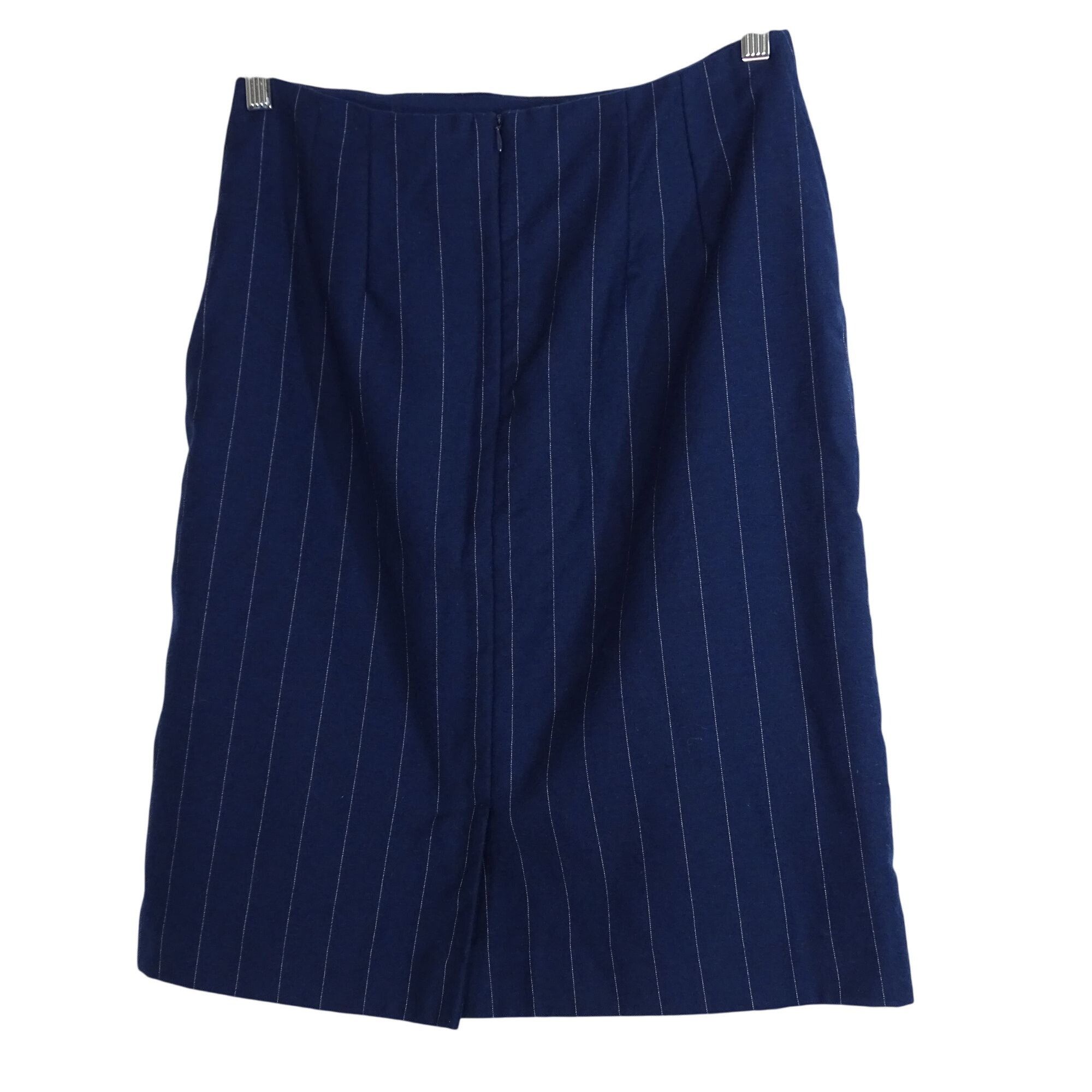 Other Vintage JG Hook Navy Blue Wool Pinstripe Pencil Skirt 12 Size 34" / US 12 / IT 48 - 2 Thumbnail