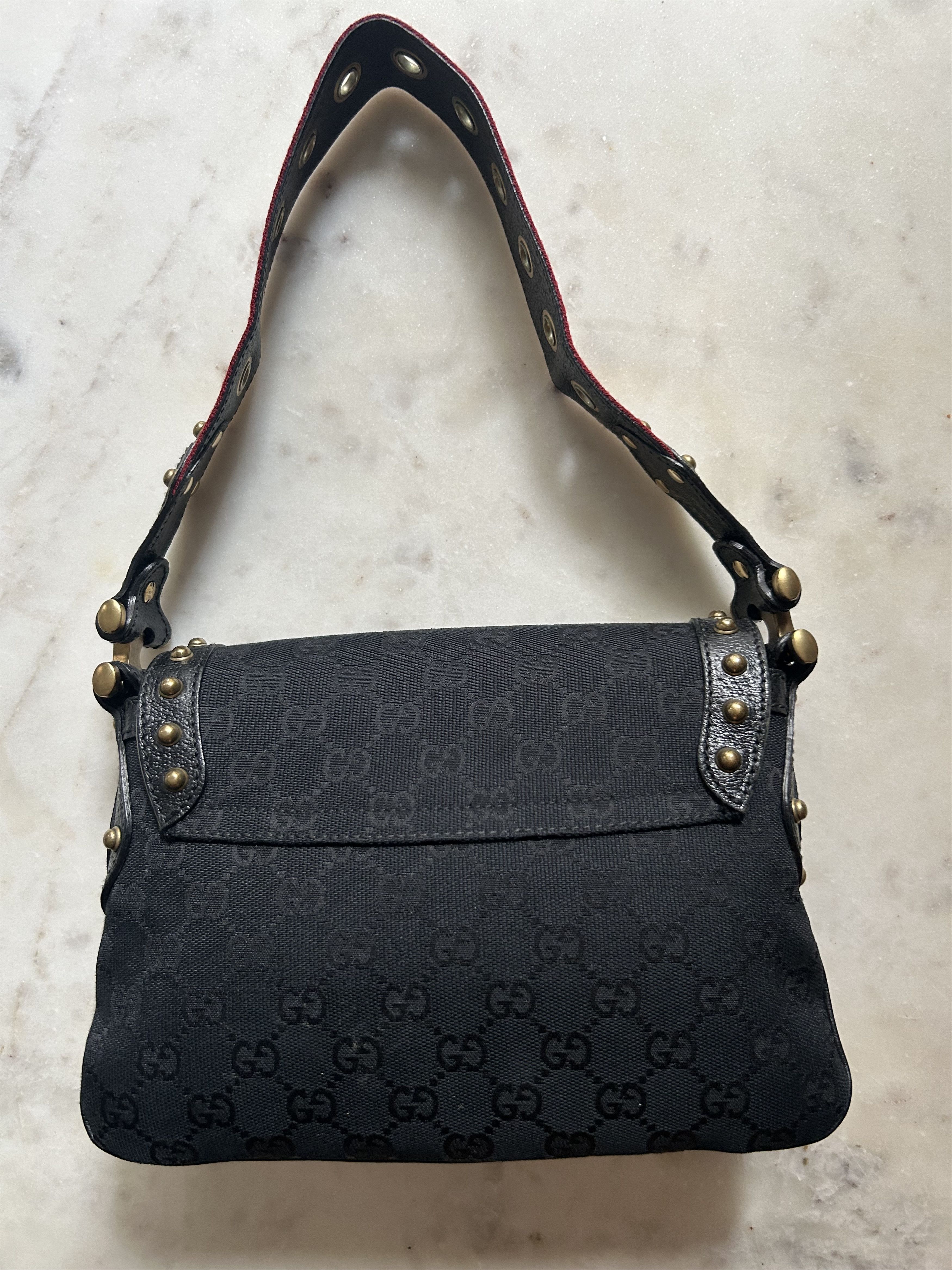 Gucci Black GG Canvas Studded Flap Bag Size ONE SIZE - 3 Thumbnail