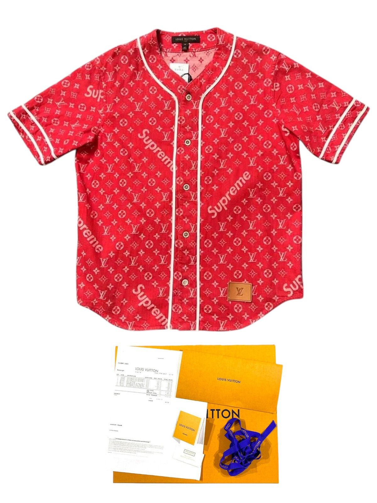 Louis Vuitton × Supreme Louis Vuitton X Supreme XXL Baseball Jersey Denim Monogram Size US XXL / EU 58 / 5 - 1 Thumbnail