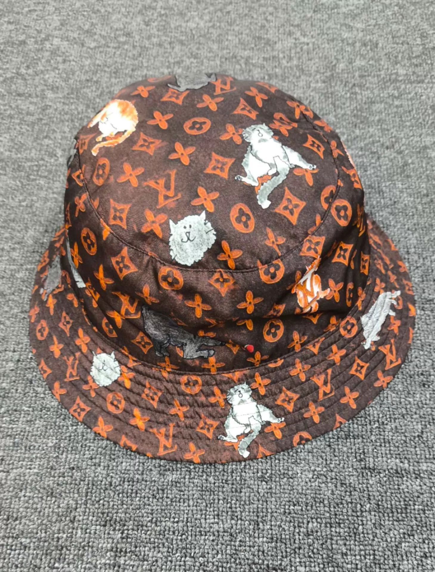 Louis Vuitton LV Orange-Red Full-Print Logo Bucket Hat M Size ONE SIZE - 2 Thumbnail