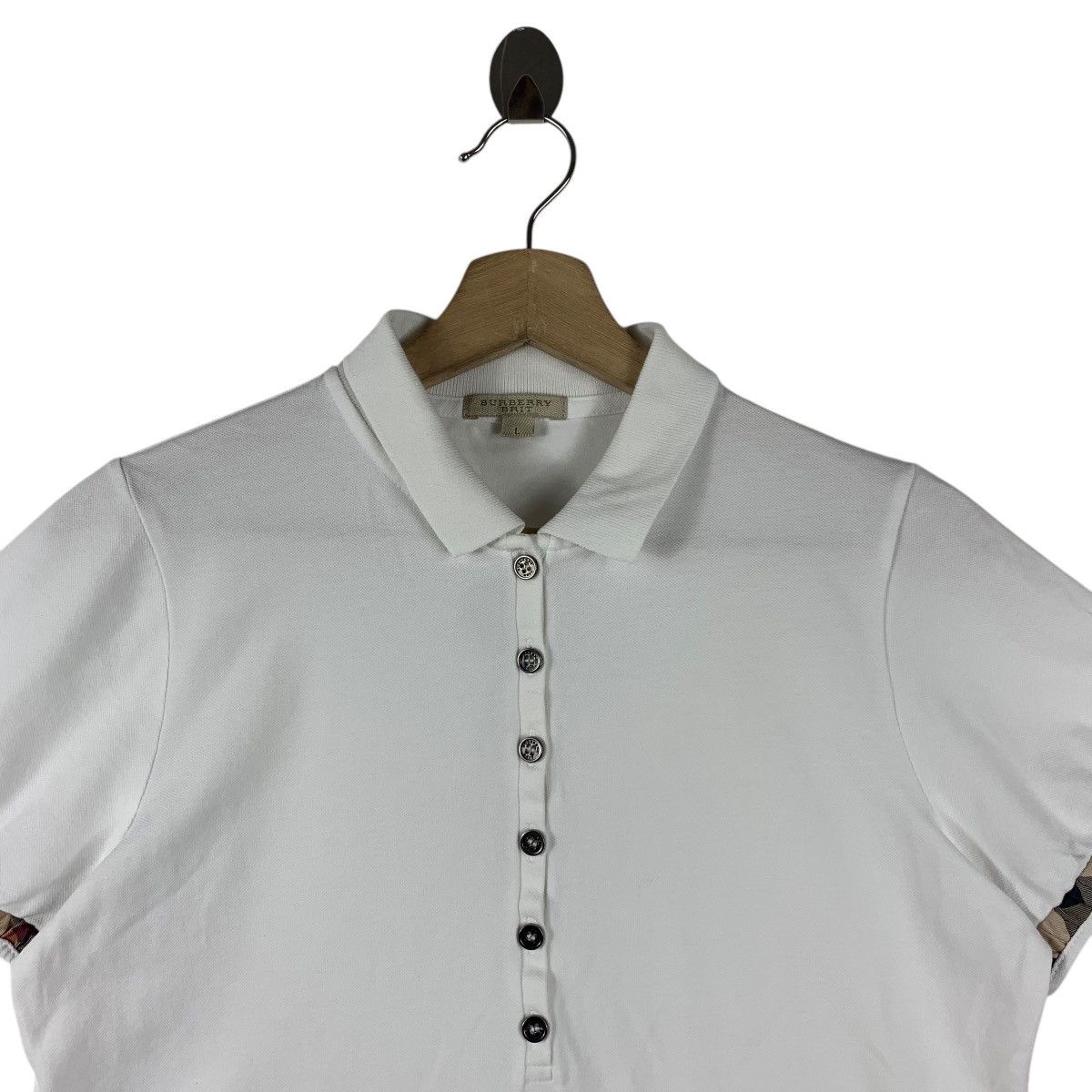 Burberry × Designer BURBERRY brit nova check collar design women polo tee Size L / US 10 / IT 46 - 2 Thumbnail