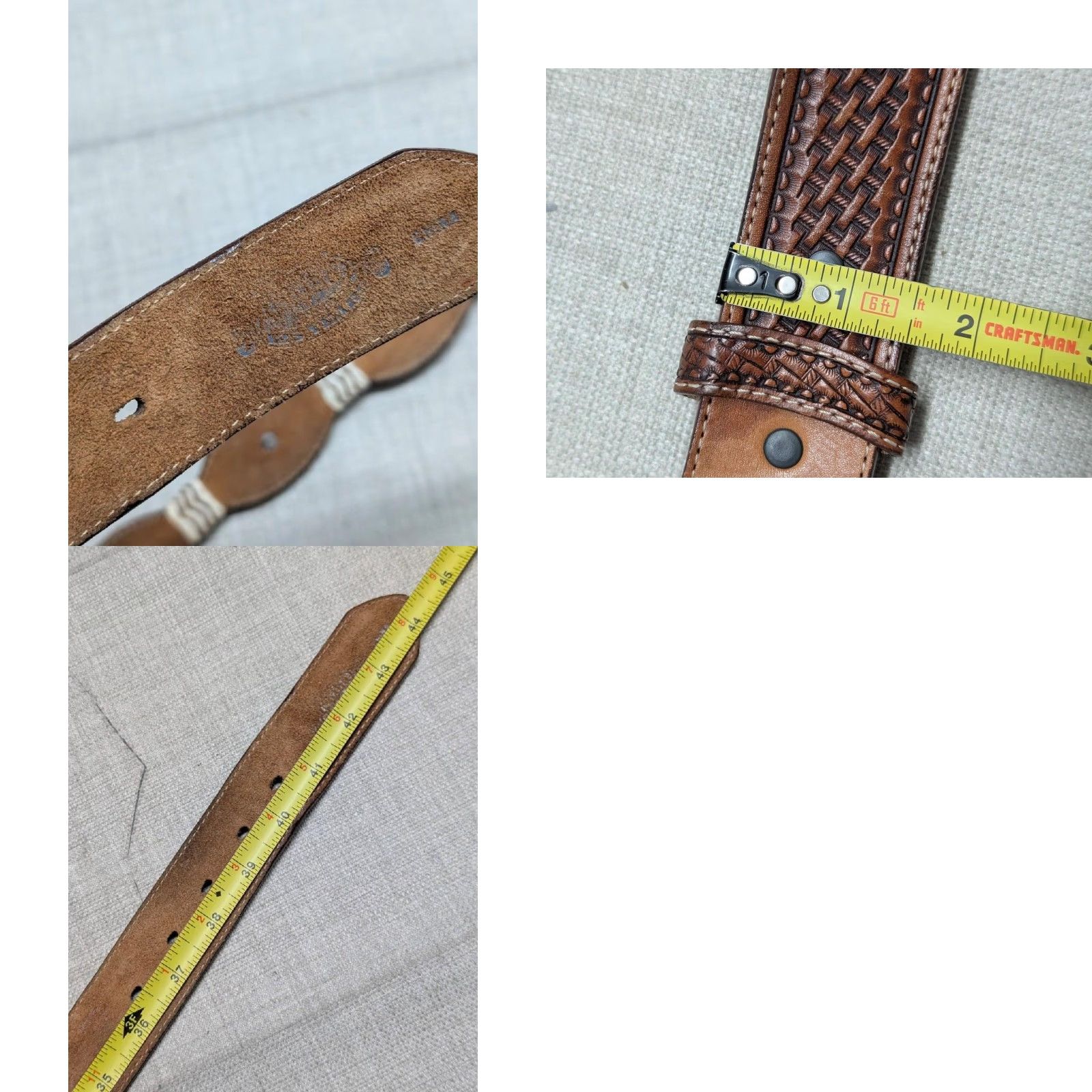 Vintage VINTAGE Justin Western Belt Mens 38 Brown Leather Concho Buckle Texas Lonestar Scalloped Pattern Cowboy Belt Size 38 - 9 Thumbnail