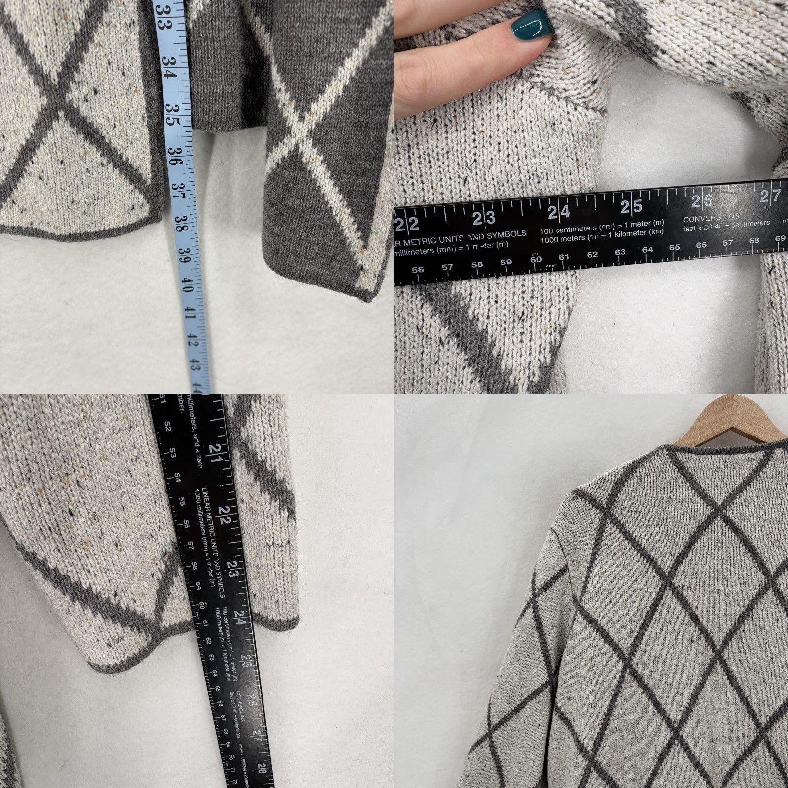 Apt. 9 APT.9 Cardigan Womens XL Gray Argyle Open Front Pockets Knit Relaxed NWT Sweater Size XL / US 12-14 / IT 48-50 - 8 Thumbnail