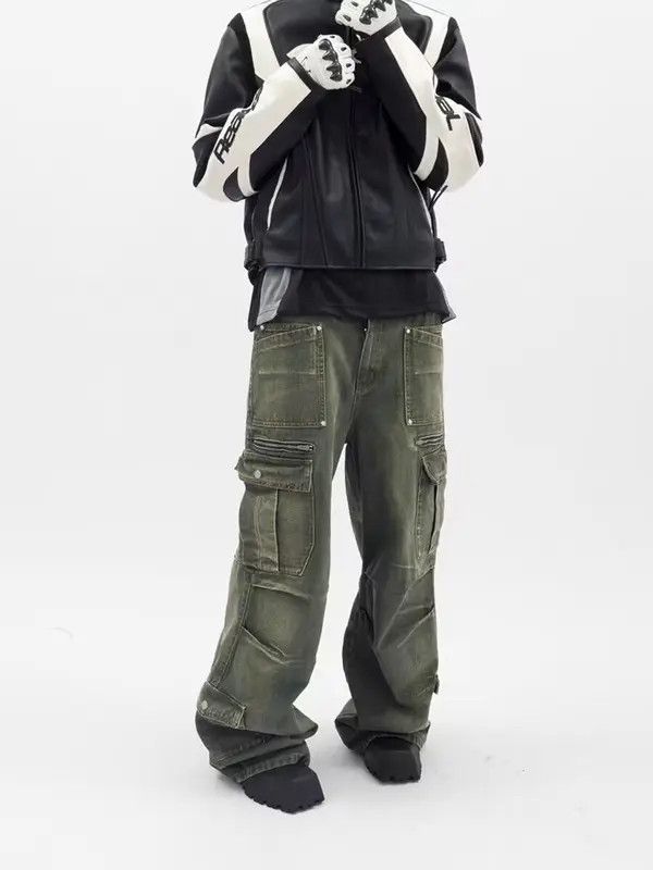 Japanese Brand VIBE Retro washed distressed workwear loose wide leg jeans Size US 30 / EU 46 - 1 Thumbnail