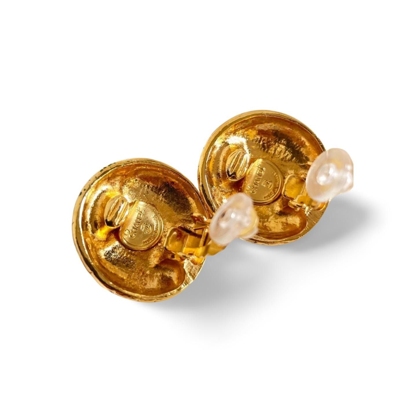 Chanel MINT. Vintage CHANEL round earrings with embossed logo Size ONE SIZE - 7 Thumbnail