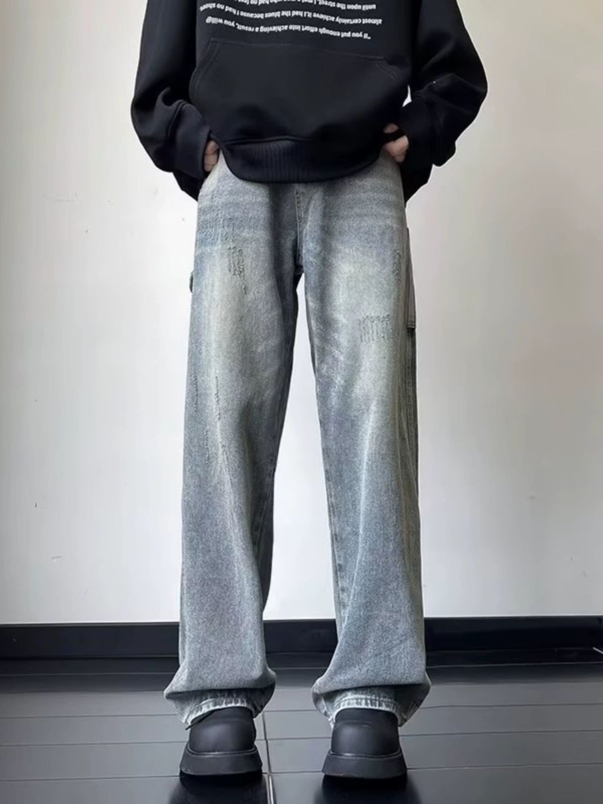 Japanese Brand American high street washed cat scratch straight jeans Size US 32 / EU 48 - 1 Thumbnail