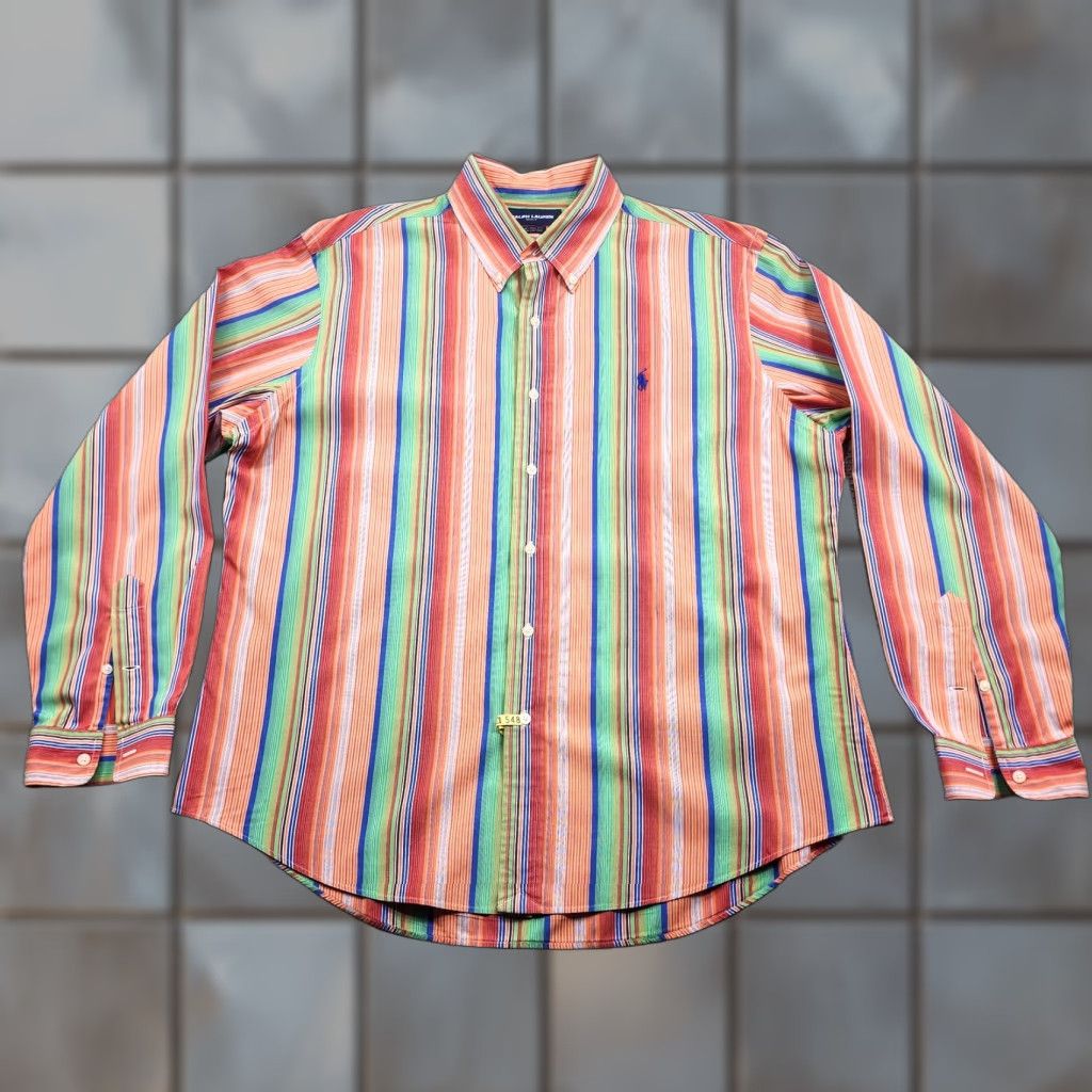 Ralph Lauren Ralph Lauren Golf Shirt Mens XL Multicolor Striped Button Down Cotton Custom Fit Size US XL / EU 56 / 4 - 1 Thumbnail
