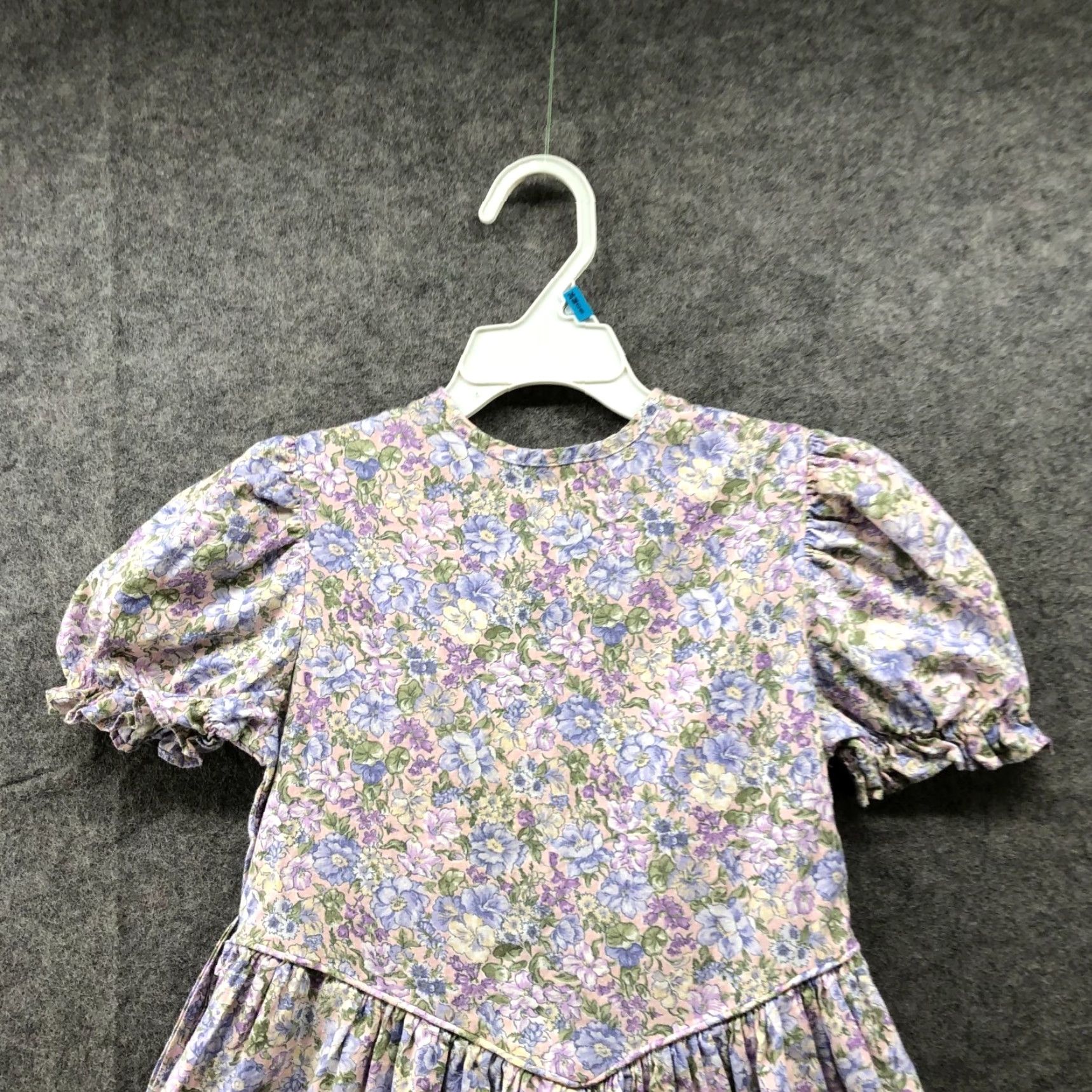 Vintage VINTAGE Girls 6X Floral Dress Puff Sleeve Purple A-Line Prairie Cottagecore 80s Size ONE SIZE - 3 Thumbnail