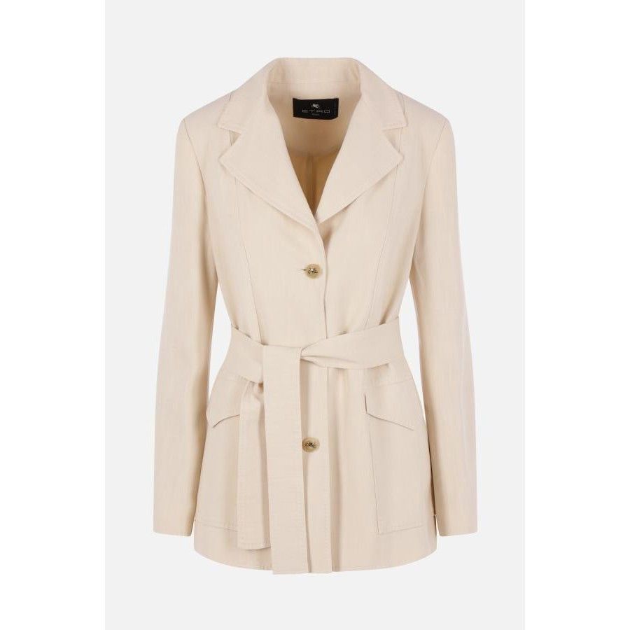 Etro ETRO Cream Belted Viscose Single-Breasted Jacket New & Authe Size M / US 6-8 / IT 42-44 - 1 Thumbnail