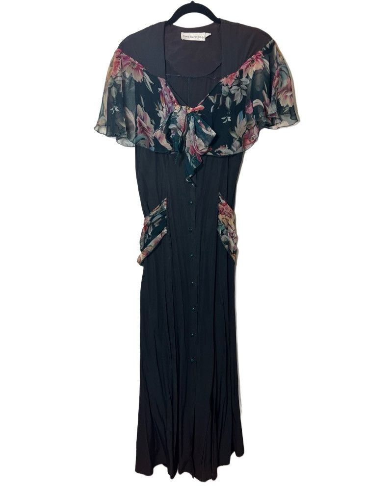 Vintage Vintage 80's-90's Floral Paris Sport Club Long Maxi Dress Size M / US 6-8 / IT 42-44 - 1 Thumbnail