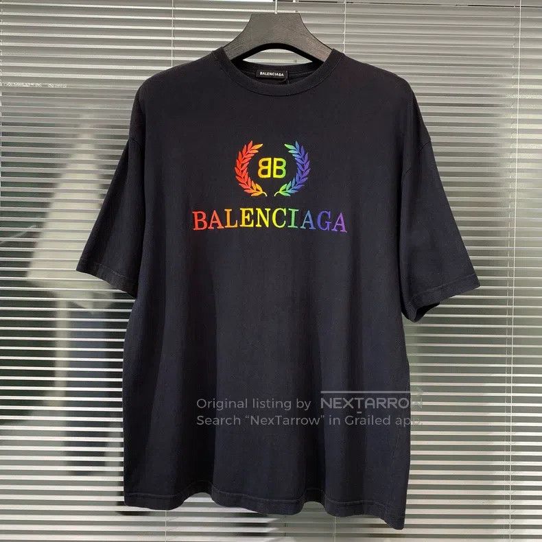 Balenciaga Short-sleeve T-shirt with rainbow double B whea