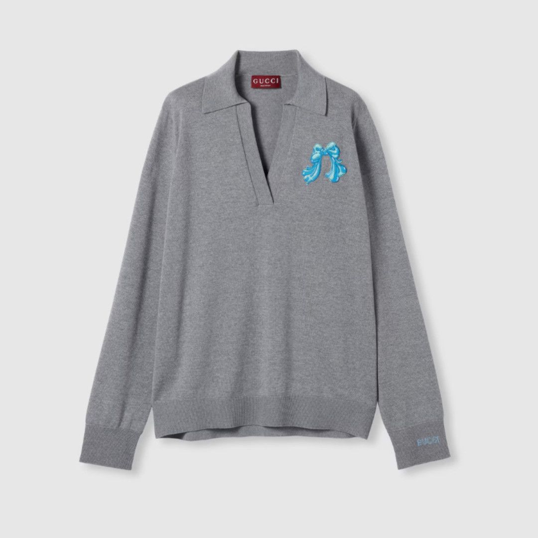 Gucci o1B3y1r0426 Extra Fine Wool Polo Shirt Top With Patch Size S / US 4 / IT 40 - 1 Thumbnail