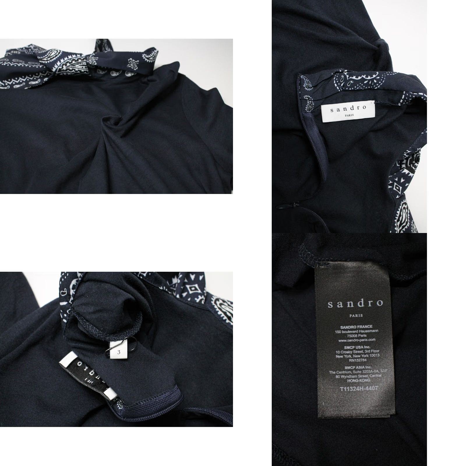 Sandro Sandro T-Shirt Women's Large Short Sleeve Tricot Self Tie Ribbon Dark Blue Size L / US 10 / IT 46 - 8 Thumbnail