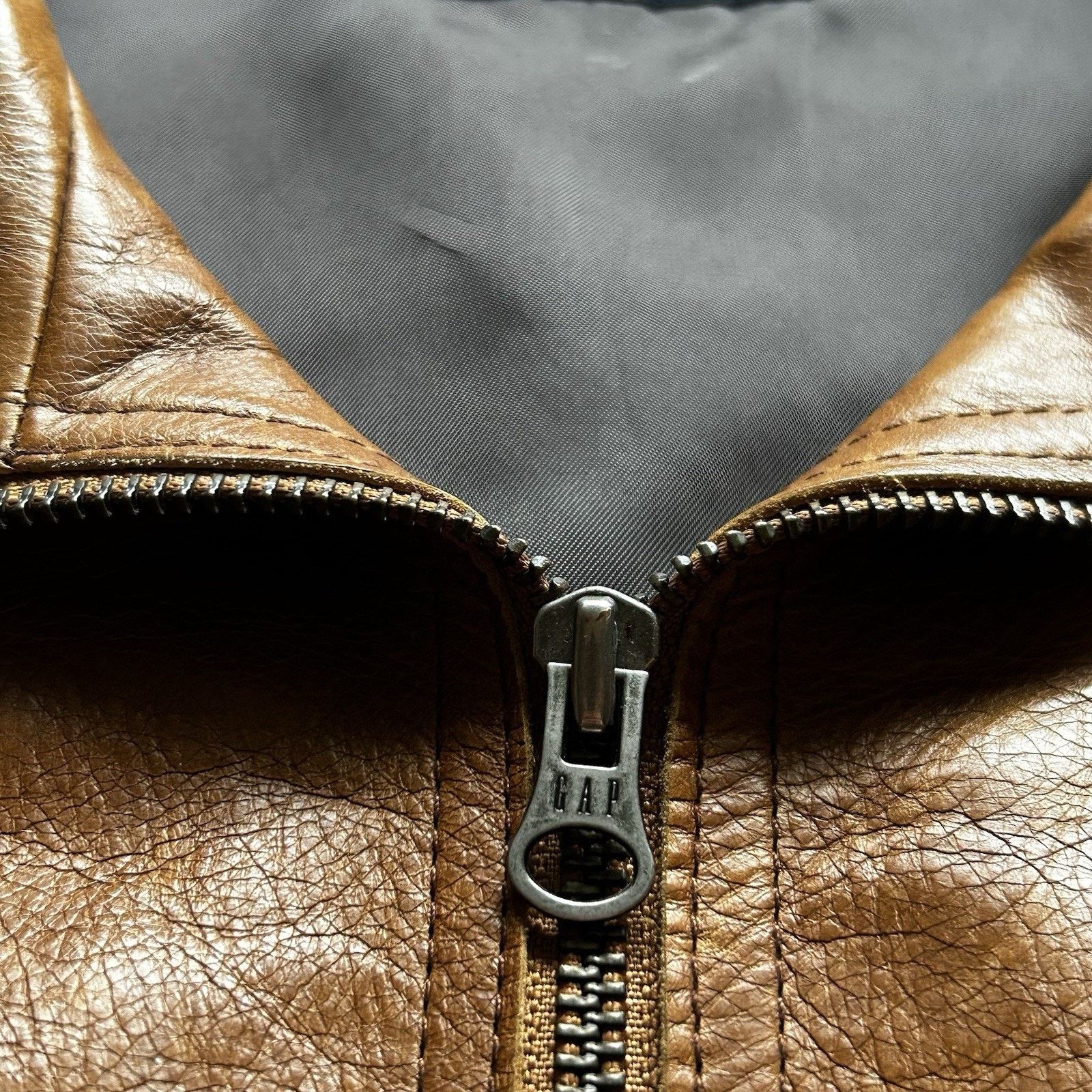 Gap × Vintage Vintage 90s Gap Cow Leather Jacket Large Brown Zip Bomber Size US L / EU 52-54 / 3 - 4 Thumbnail