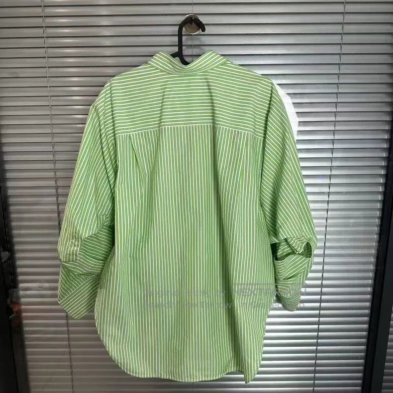 Balenciaga Balenciaga Green Striped Pleated Shirt Size XS / US 0-2 / IT 36-38 - 2 Thumbnail
