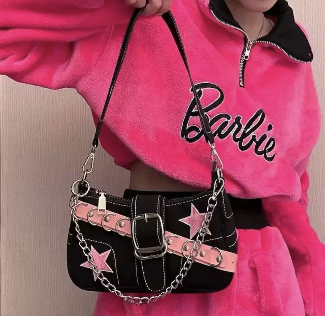Harajuku Pink Star Metal Chain Women y2k
