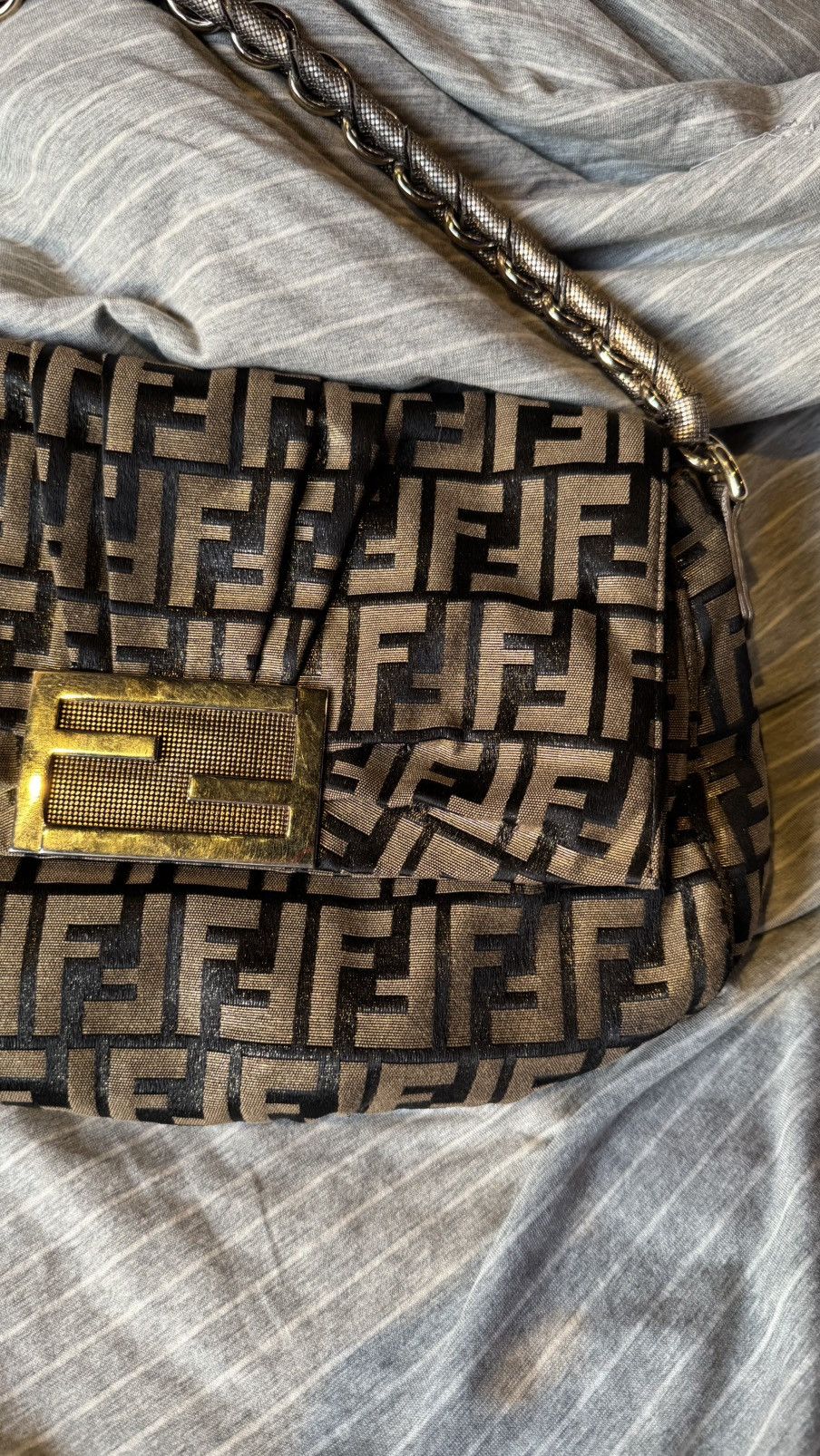 Fendi FENDI Gold/Black Zucca Print Canvas Mia Flap Bag Size ONE SIZE - 7 Thumbnail